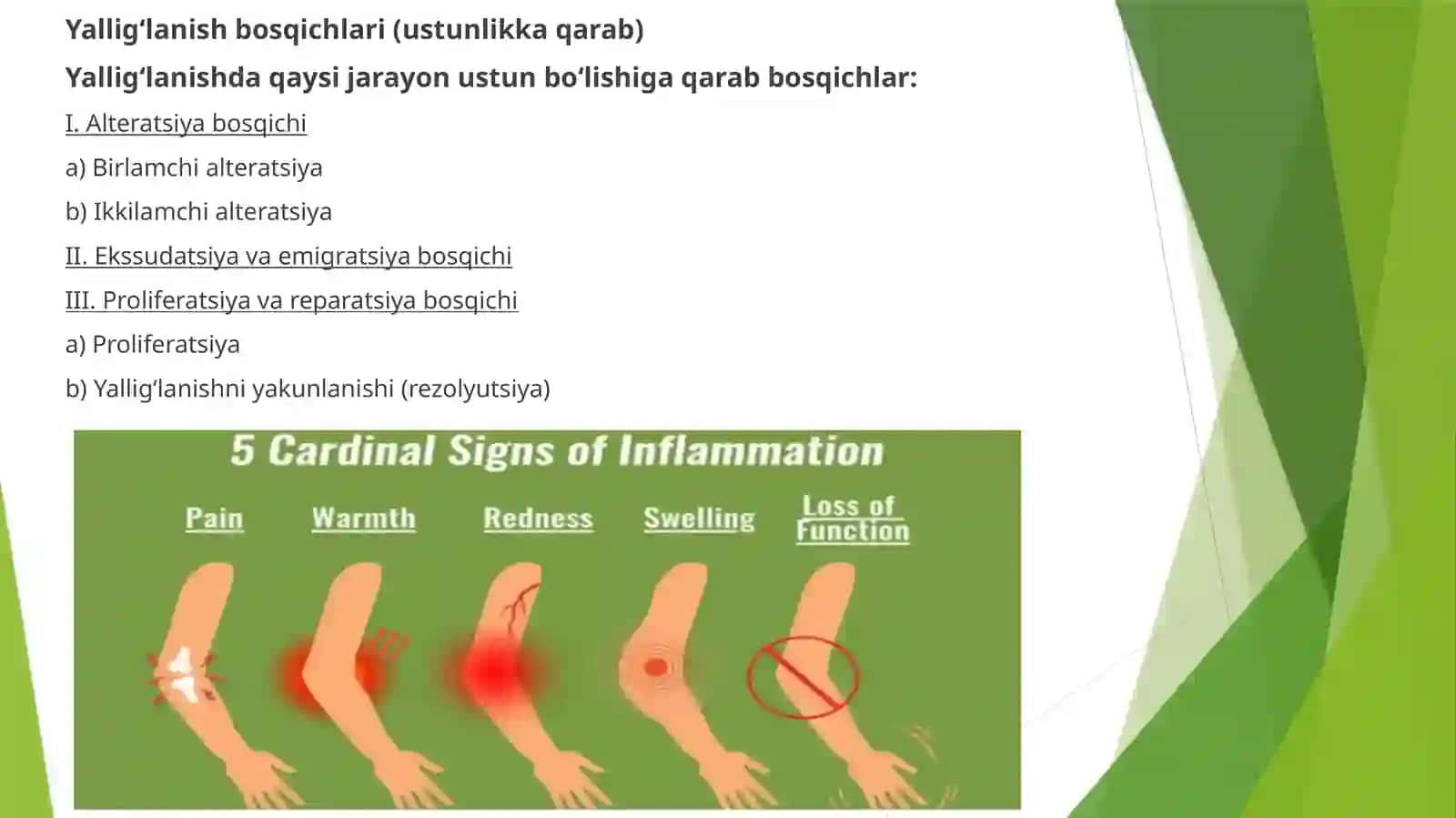 Alteratsiya, ekssudatsiya, leykotsitlaremigratsiyasi va klinik belgilarni tajribadan chiqarish 4