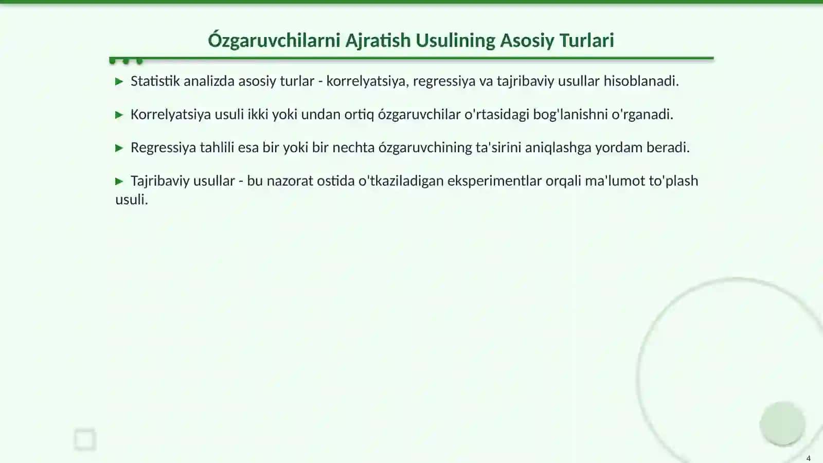 Ózgaruvchilarni Ajratish Usuli 4
