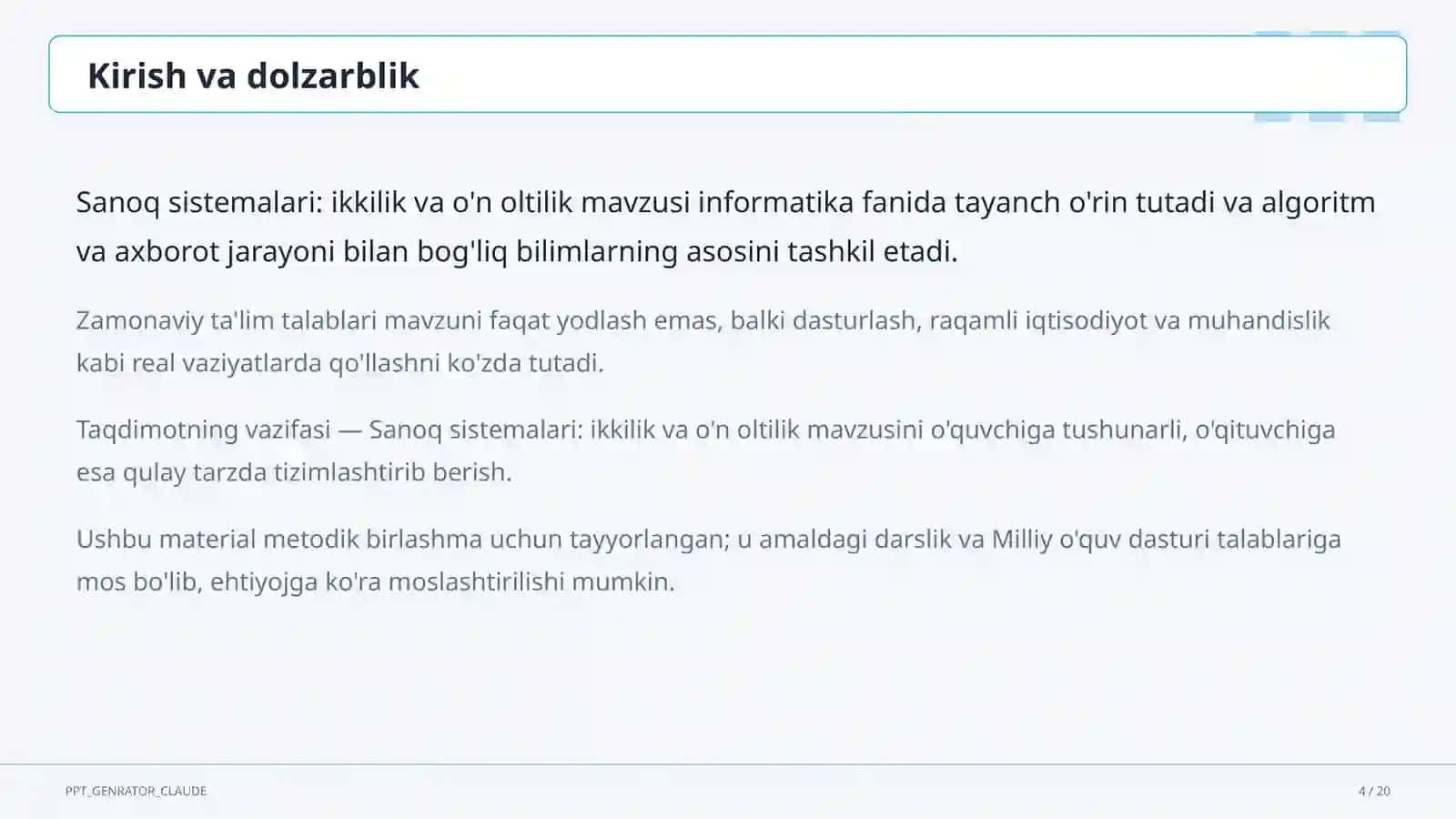Sanoq sistemalari: ikkilik va o'n oltilik (7-sinf) 4