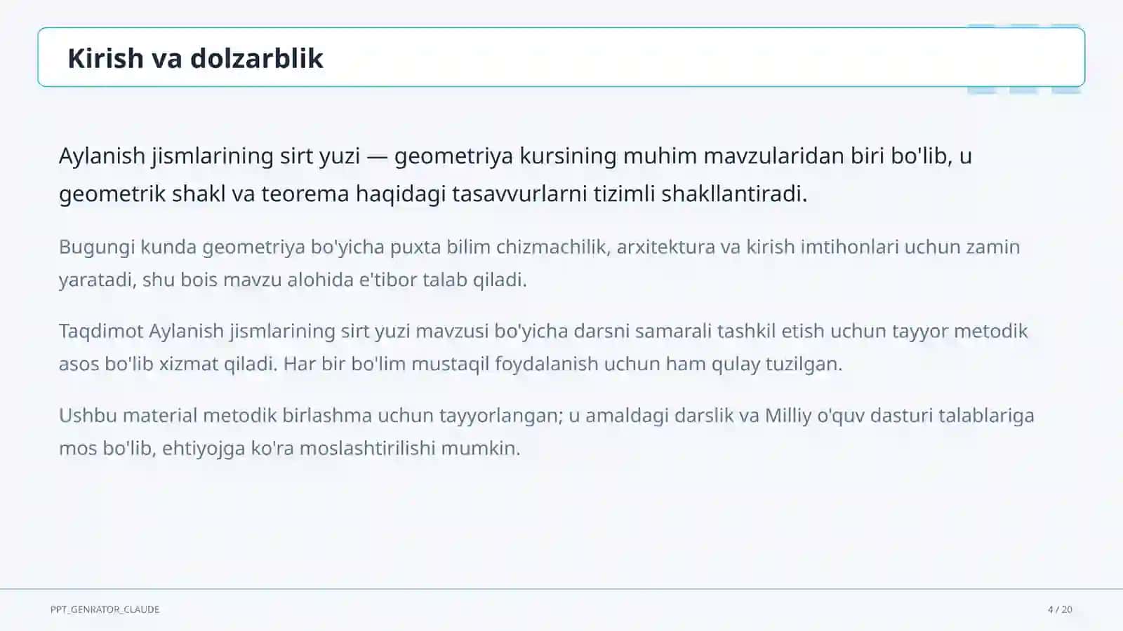 Geometriya (7–11) — metodik birlashma uchun 4