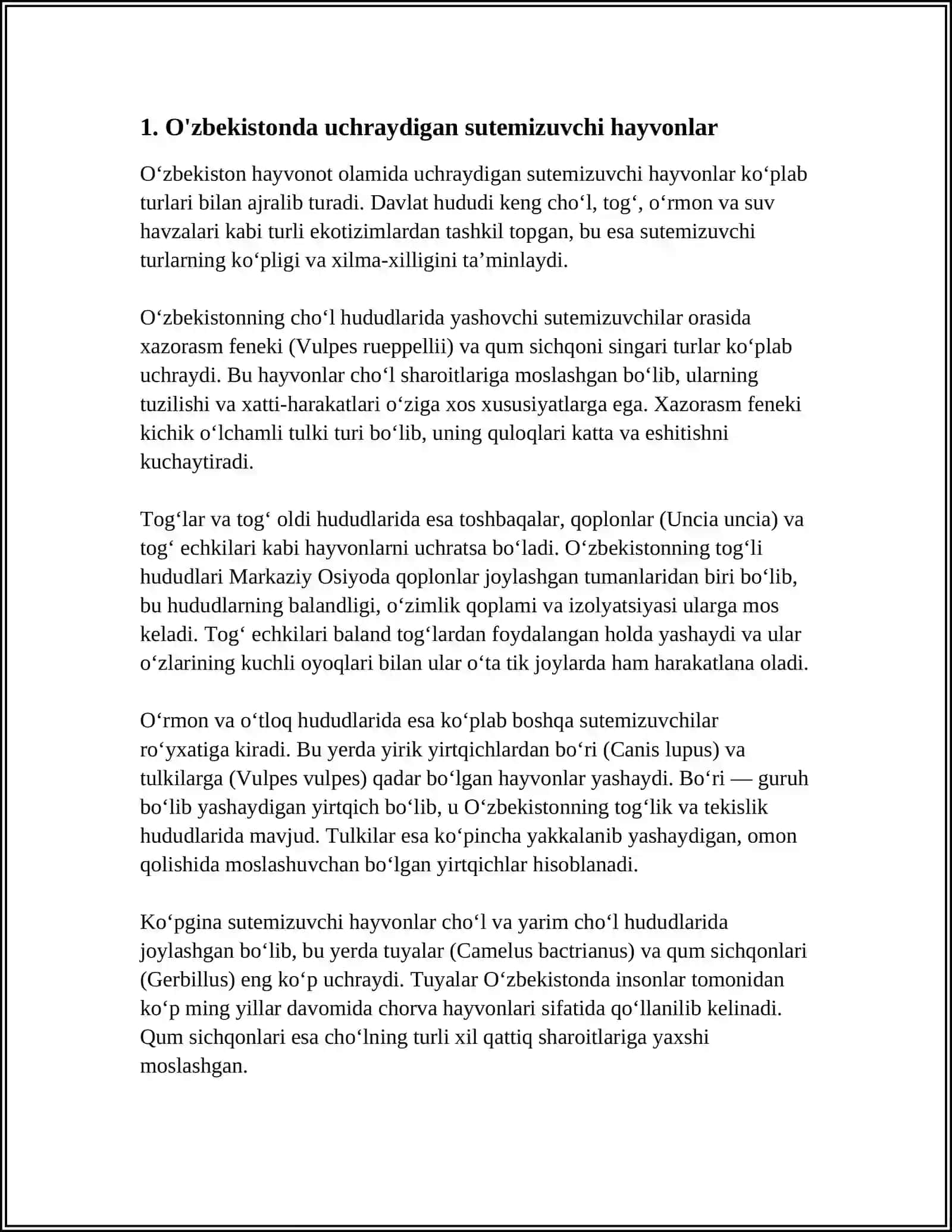 O‘ZBEKISTONDA UCHRAYDIGAN SUTEMIZUVCHILAR, OVLANADIGAN VAKILLARI, KASALLIK TARQATUVCHI VA NOYOB TURLARI 4