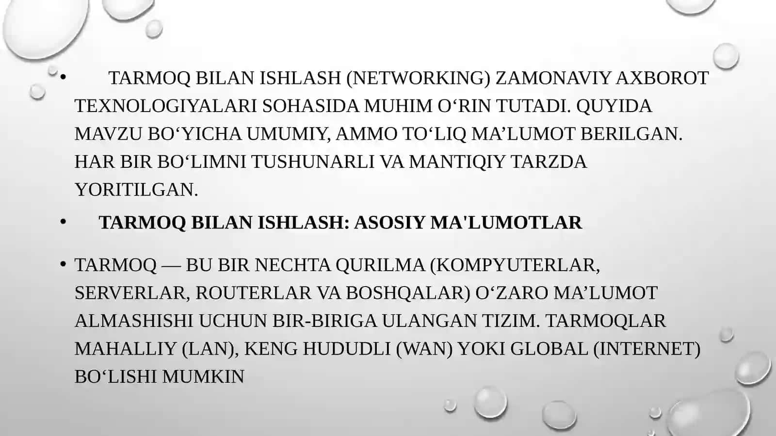 Tarmoq bilan ishlash.Asosiy ma'lumotlar va ularning hujjatlari. Yondashuvlar, protseduralar, konfiguratsiyalar va qoidalar. Tartiblar. O'zgarishlarni boshqarish hujjatlari. Hujjatlarni o'rnatish.Zaxira nusxalari 4