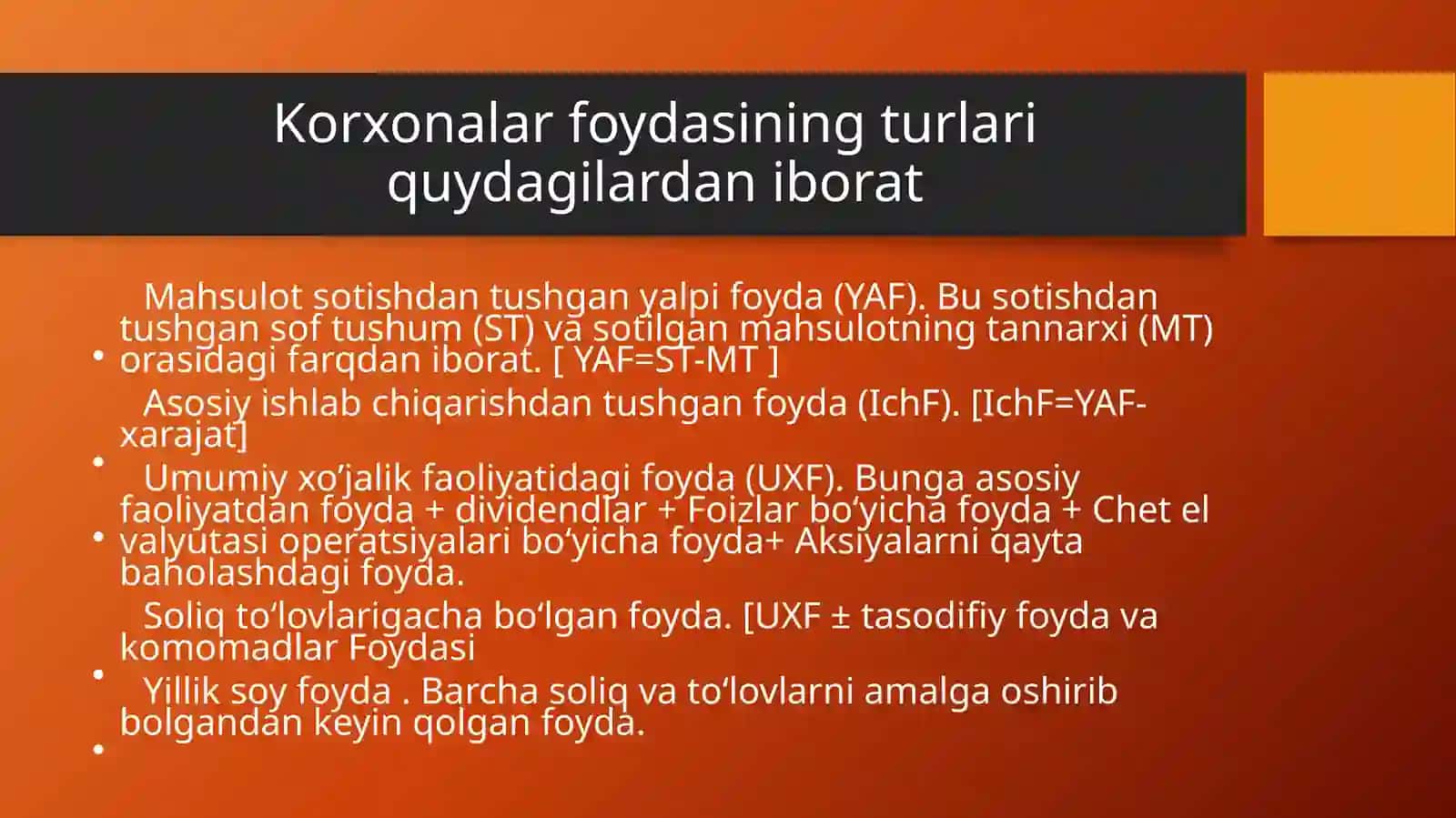 Kichik biznes va Tadbirkorlikning moliyaviy Faoliyatiniifadalovchiko'rsatkichlar 4