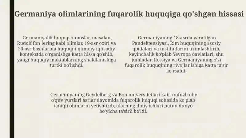 Fuqarolik huquqini rivojlantirishda hissa qoʻshgan milliy va xorijiy olimlar 4