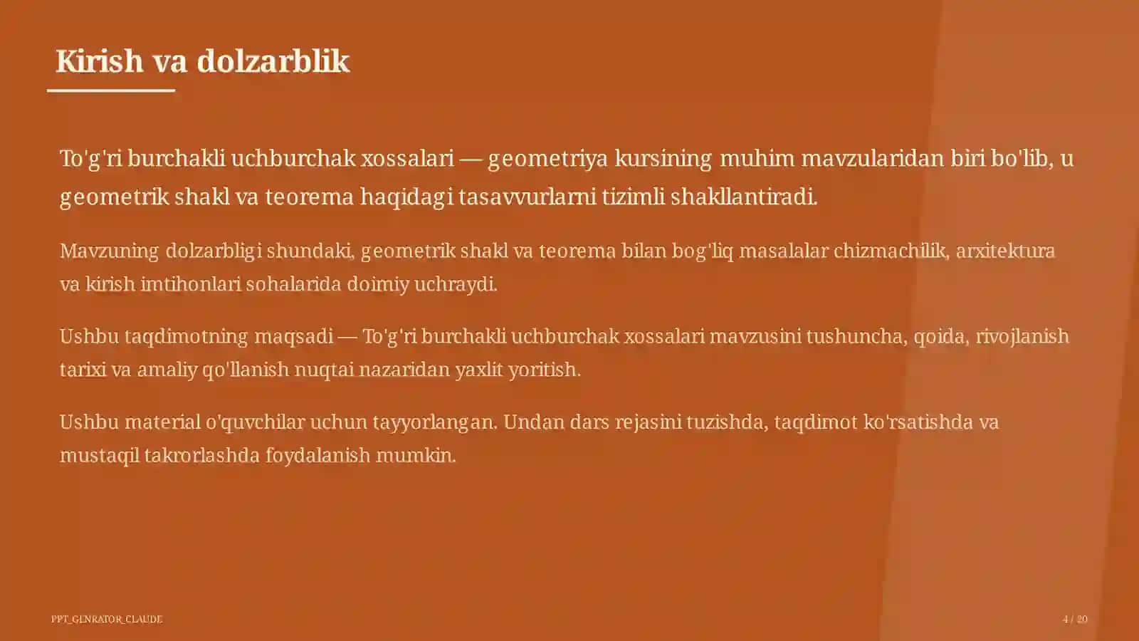 To'g'ri burchakli uchburchak xossalari (7-sinf) 4
