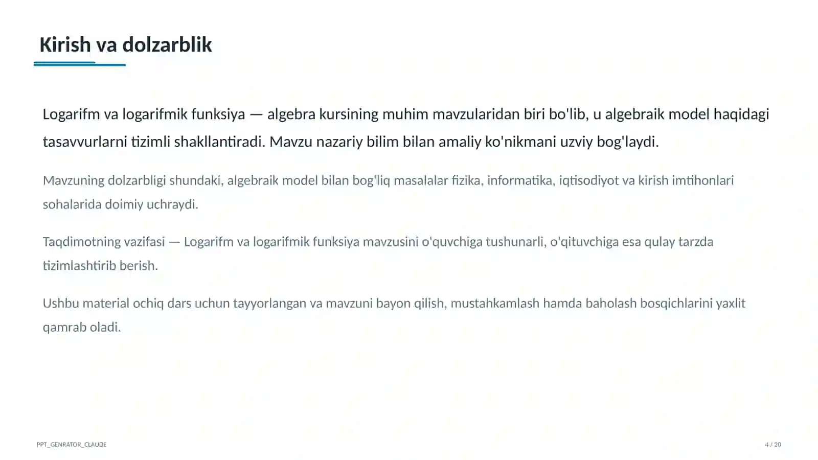 Logarifm va logarifmik funksiya (10-sinf) 4