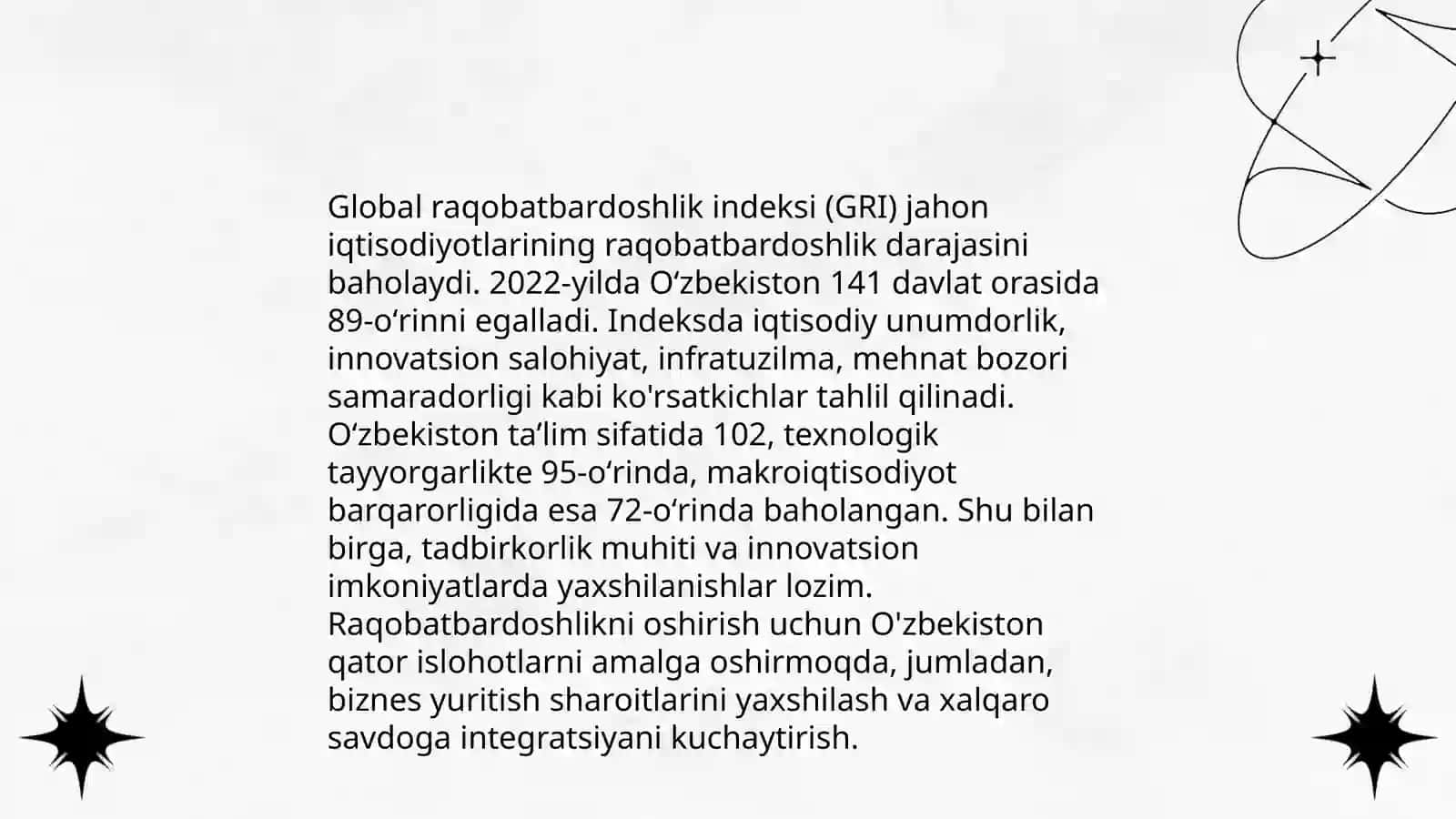 Oʻzbekiston va Jahon Hamjamiyati. Yangi Oʻzbekiston ijtimoiy- siyosiy iqtisodiy va madaniy hayotida roʻy berayotgan oʻzgarishlarning xalqaro reyting va indekslarda aks etishi 4