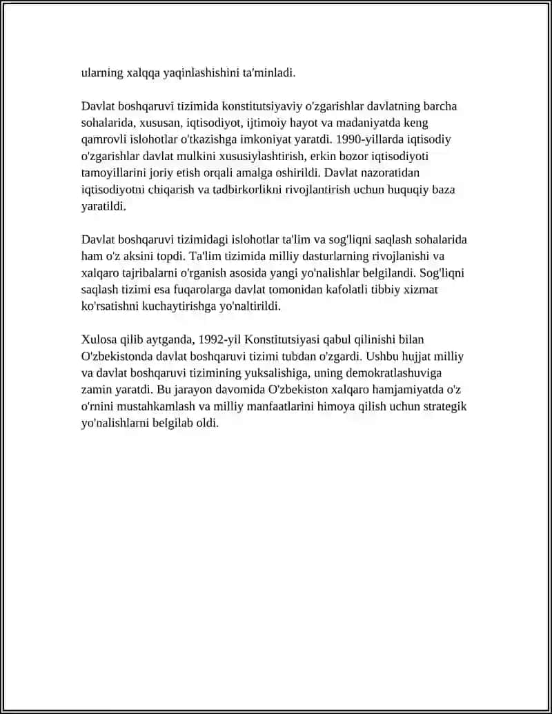 MUSTAQILLIK YILLARIDA DAVLAT BOSHQARUVI TIZIMIDA AMALGA OSHIRILGAN ISLOHOTLAR 4