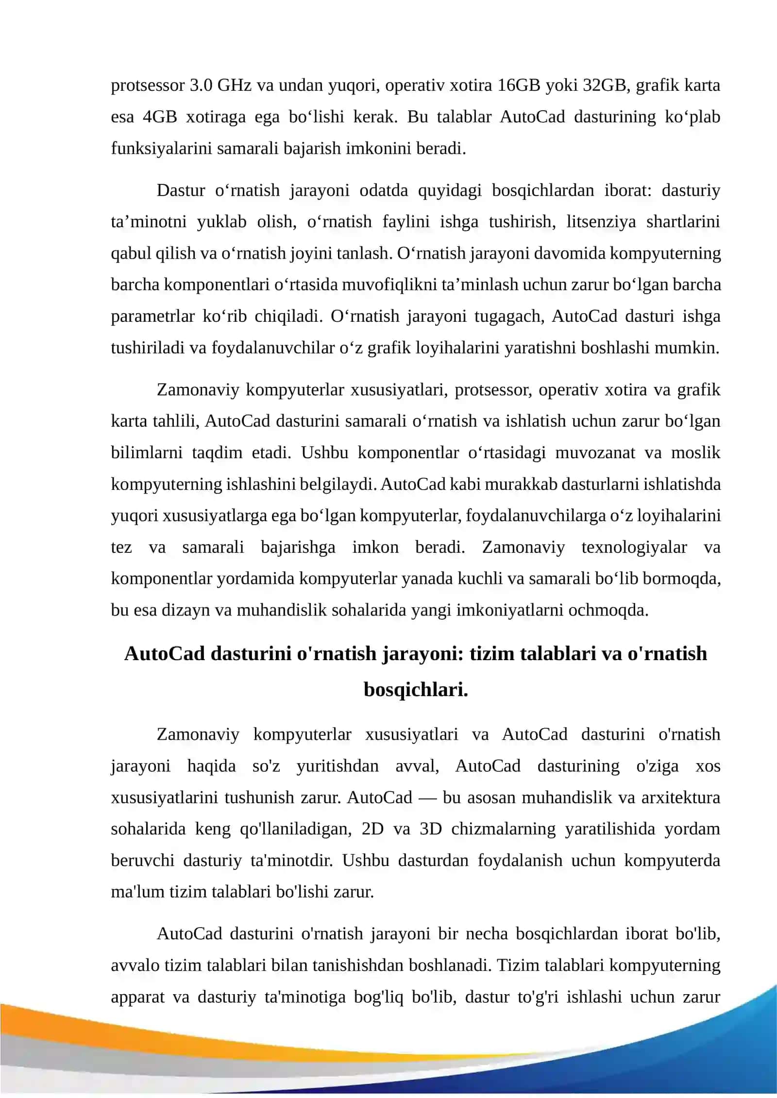 Zamonaviy kompyuterlar xususiyatlari. AutoCad dasturini o'rnatish. 4