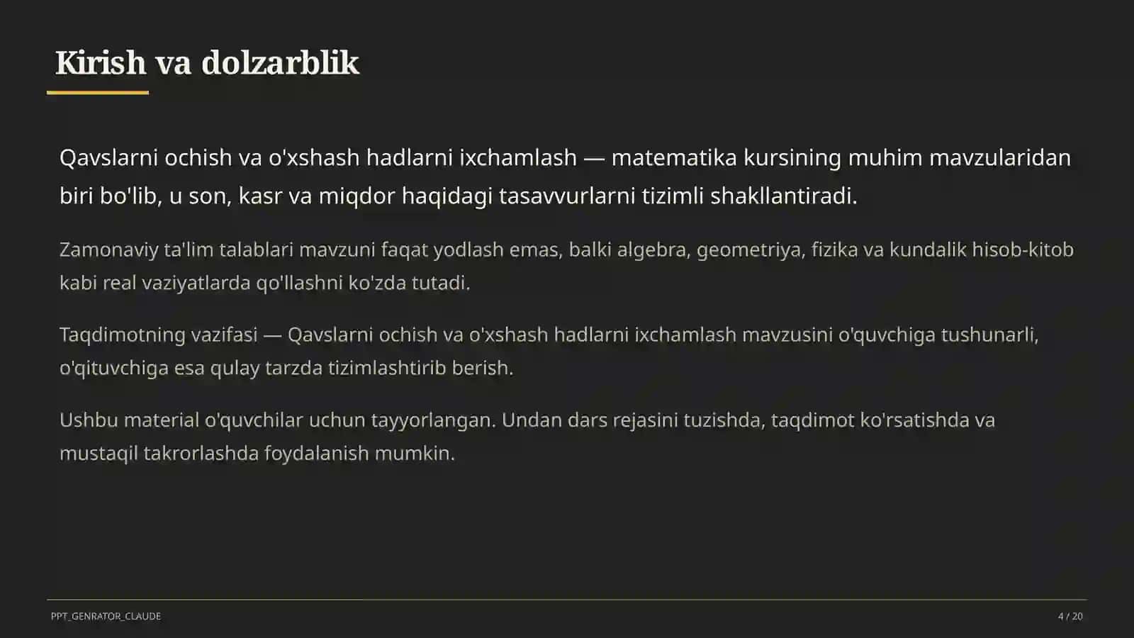 Qavslarni ochish va o'xshash hadlarni ixchamlash (6-sinf) 4