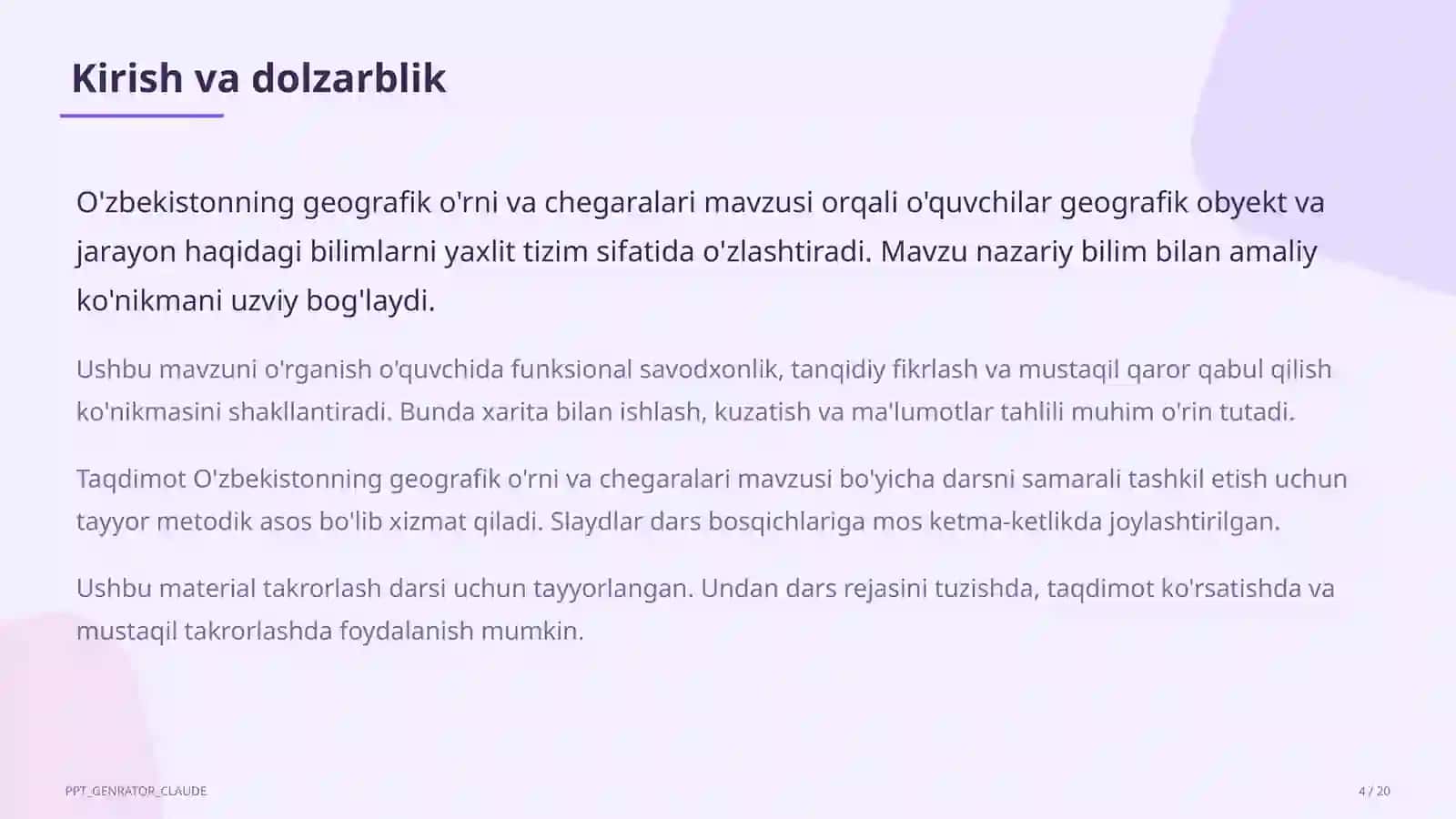 O'zbekistonning geografik o'rni va chegaralari (8-sinf) 4