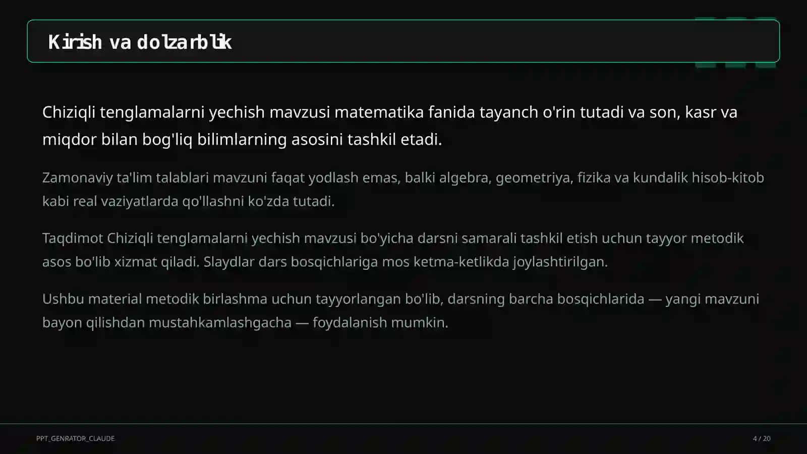Chiziqli tenglamalarni yechish (6-sinf) 4