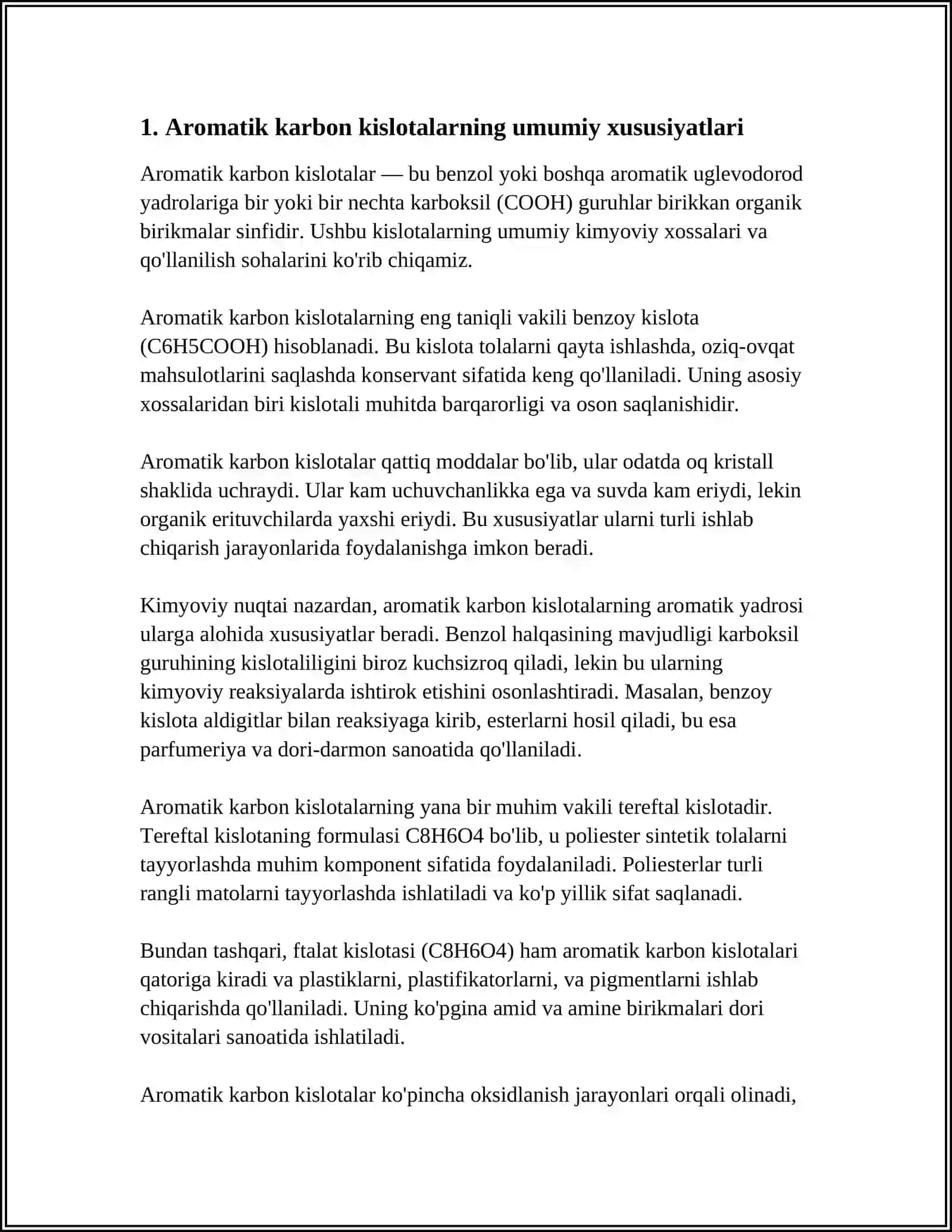 AROMATIK KARBON KISLOTALAR.ULARNING TIBBIYOT AMALIYOTIDA QO’LLANILADIGAN XOSILALARI FARMASEVTIK TAHLILI 4