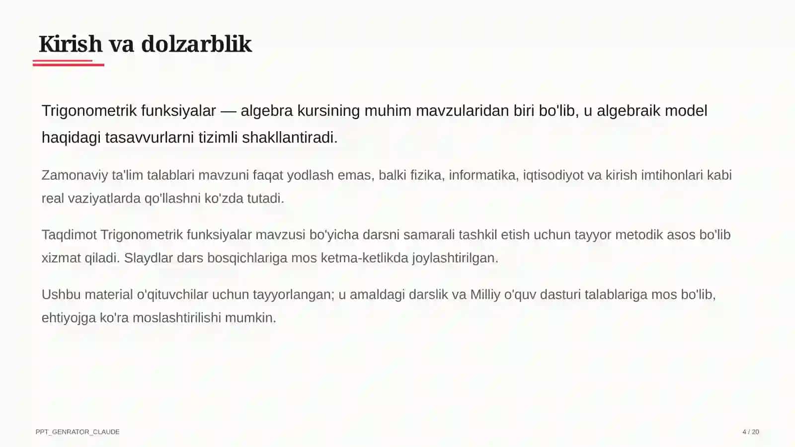 Trigonometrik funksiyalar (10-sinf) 4