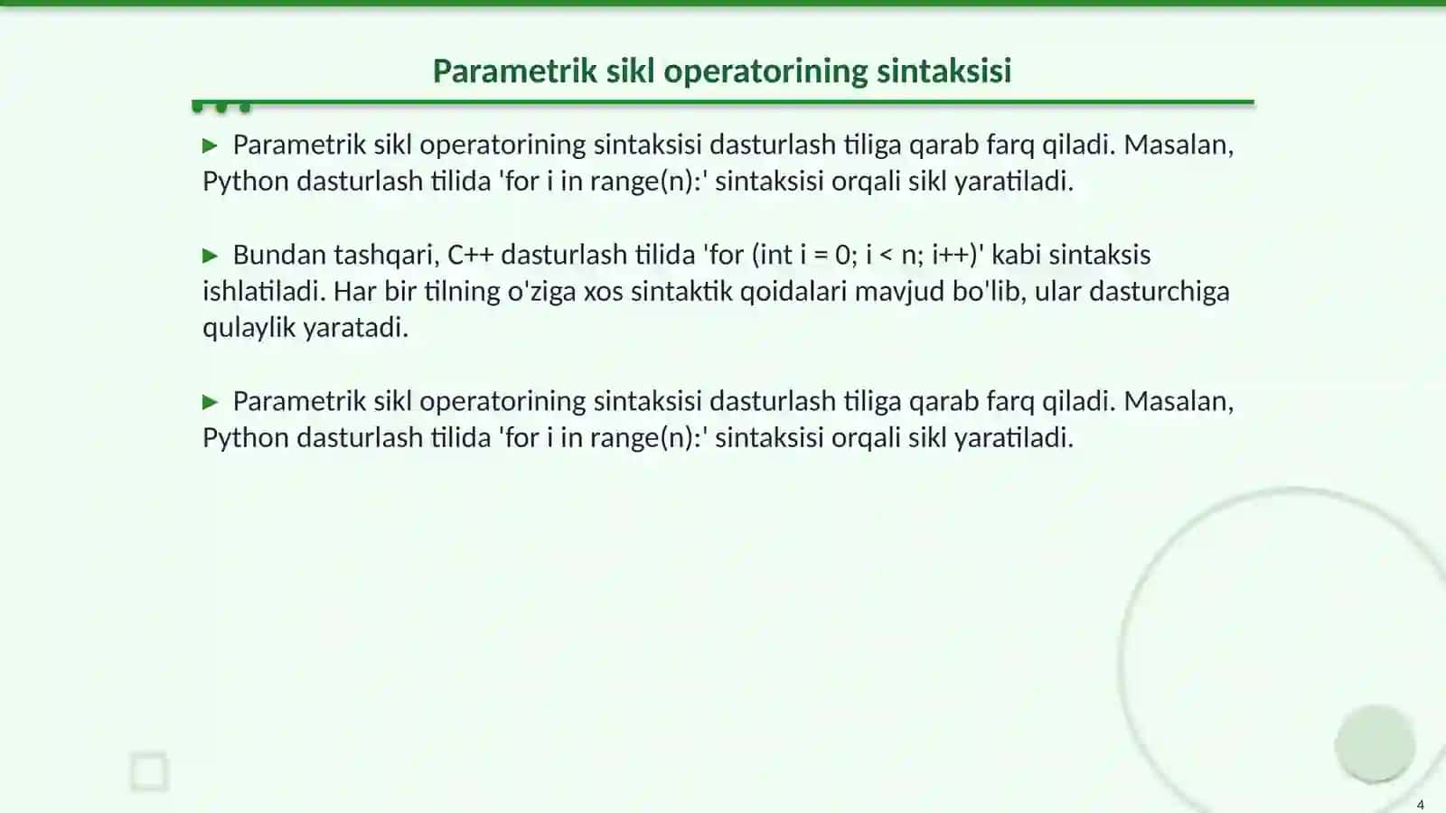 Parametrik sikl operatori 4
