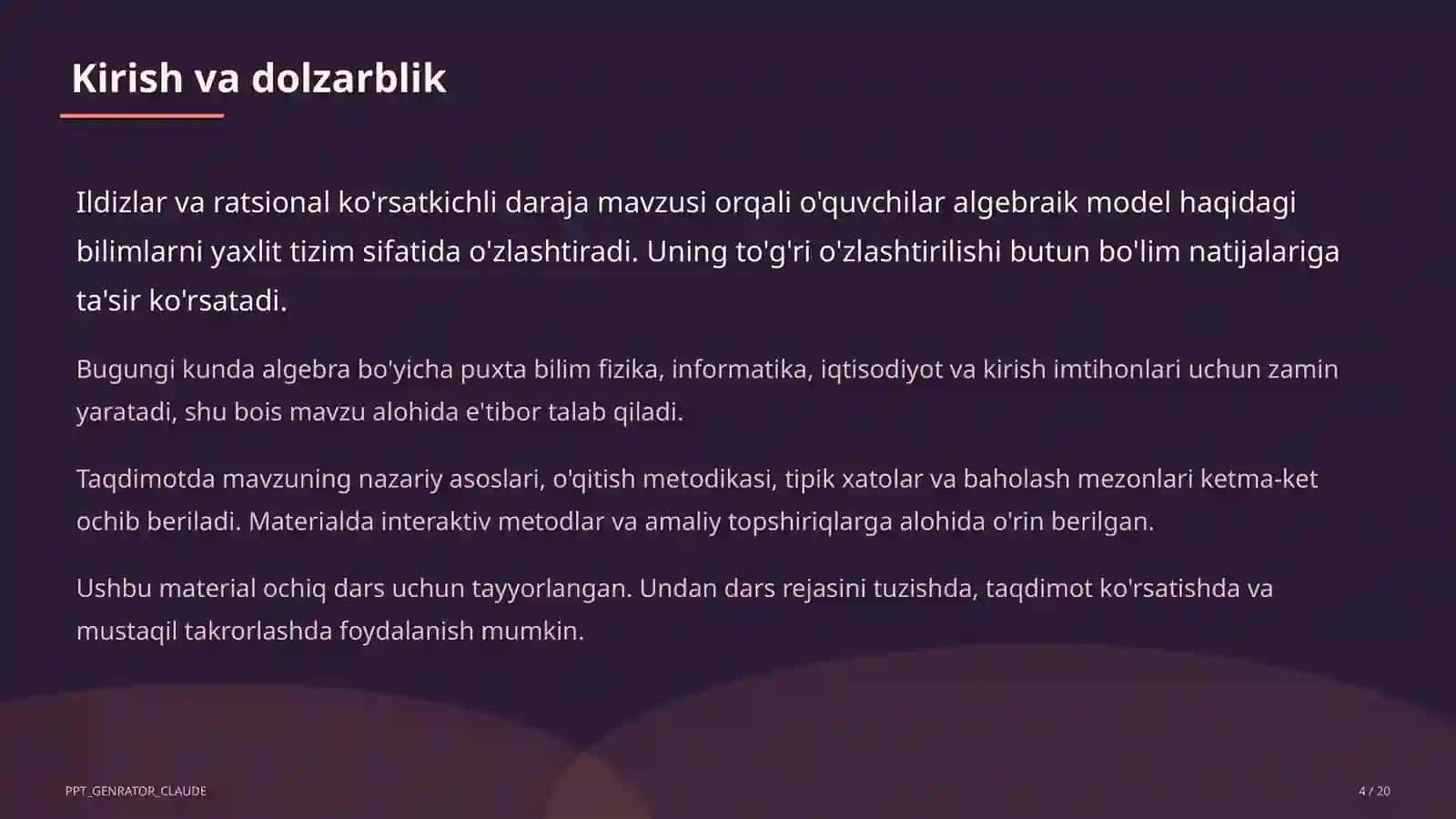 Ildizlar va ratsional ko'rsatkichli daraja (10-sinf) 4