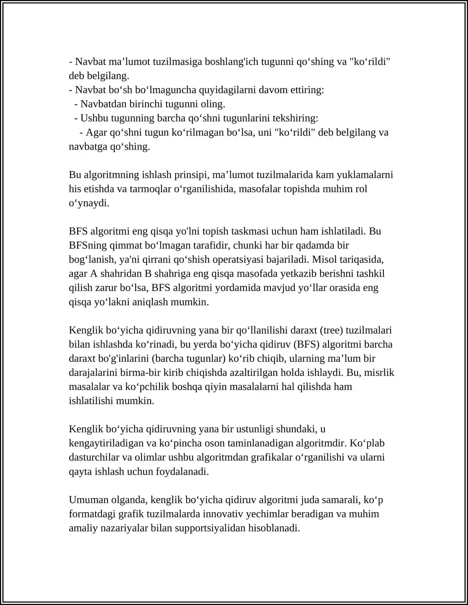 BREADTH-FIRST SEARCH ALGORITMINI TRANSPORT YO‘NALISHLARINI ANIQLASHGA TADBIQI 4