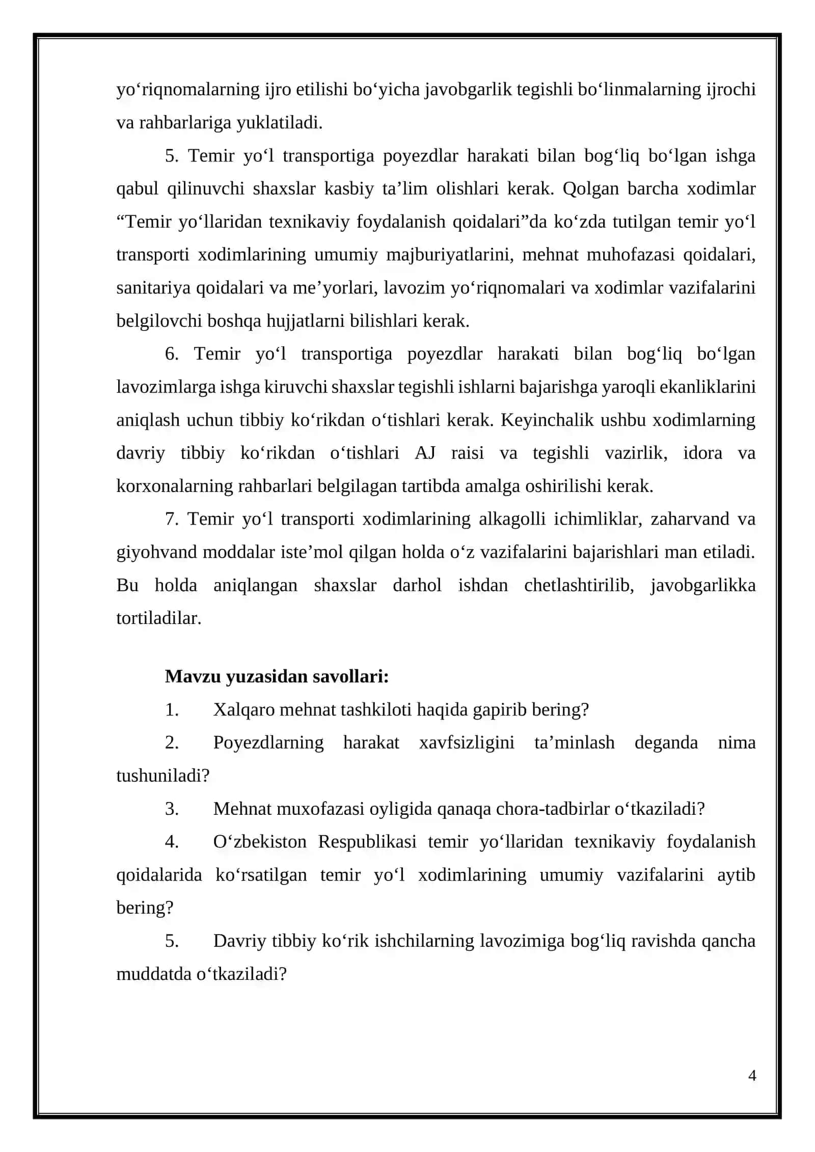 Mehnat muhofazasi va texnika xavfsizligi (mavzular to'plami) 4