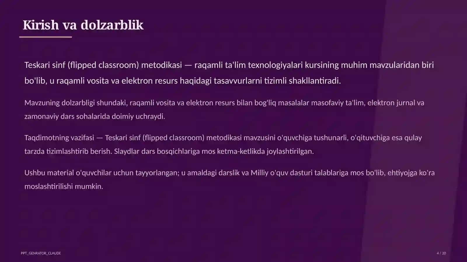 Teskari sinf (flipped classroom) metodikasi 4