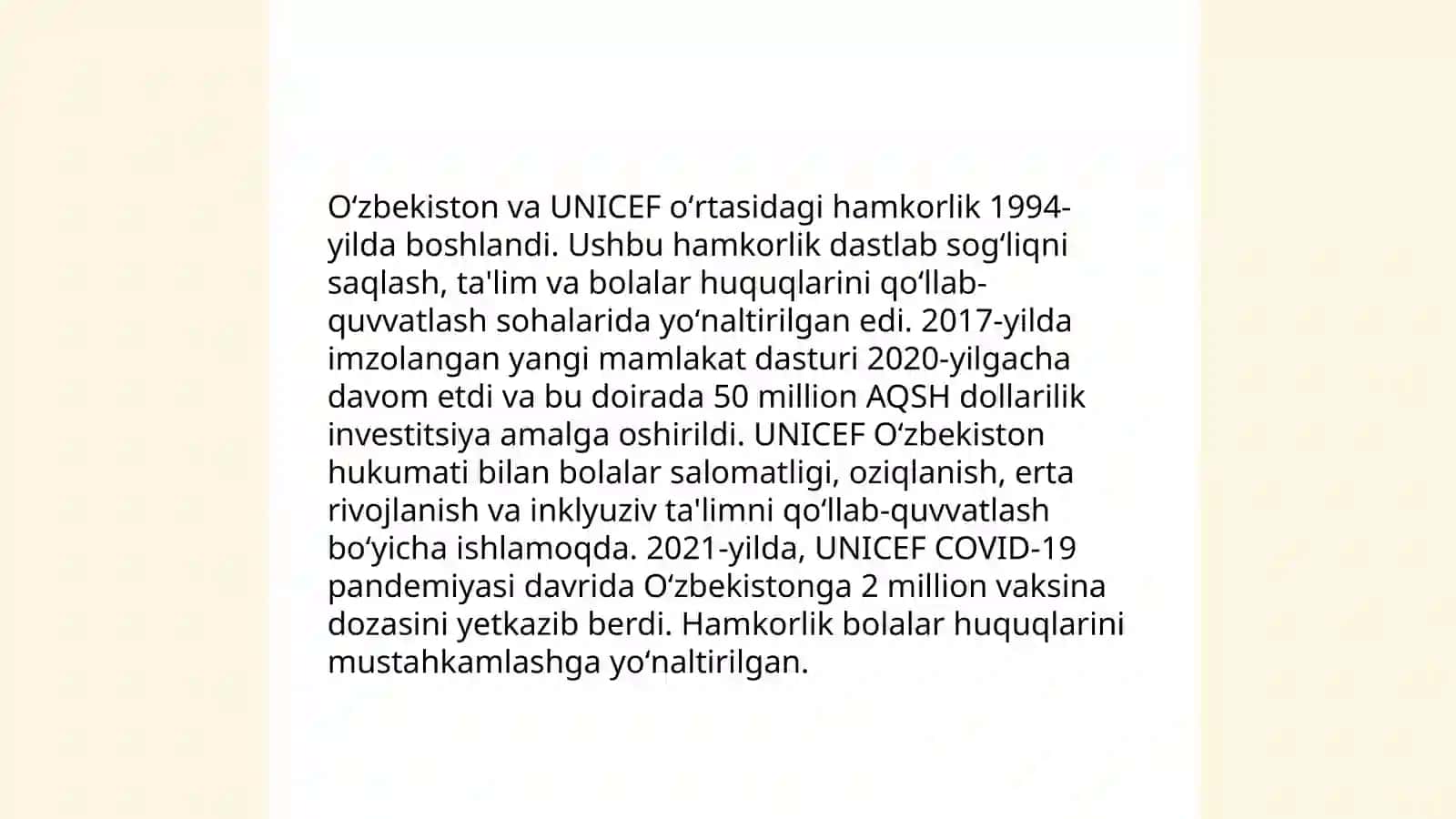Oʻzbekistoning UNESCO va UNICEFga qabul qilinishi 4