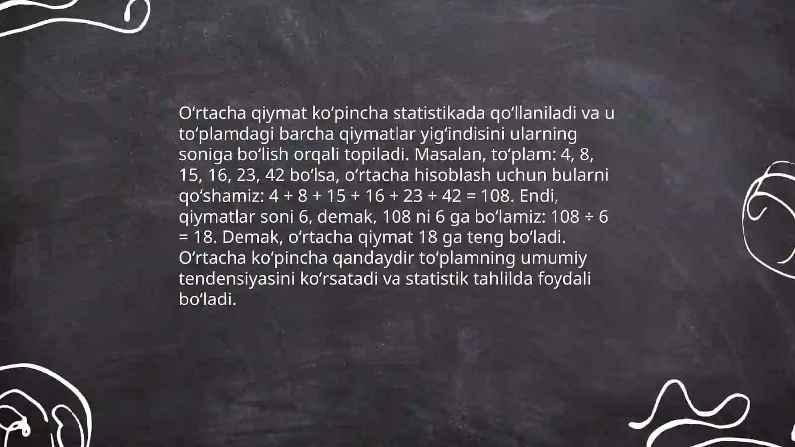 Statistikada Oʻrtacha yoʻnalishlar 4