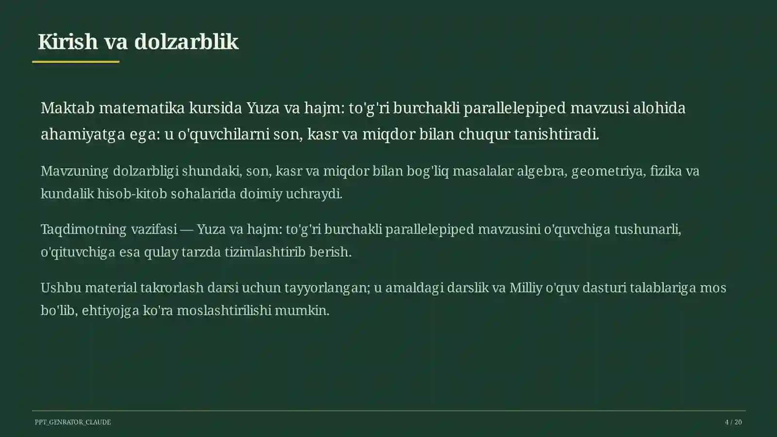 Yuza va hajm: to'g'ri burchakli parallelepiped (5-sinf) 4