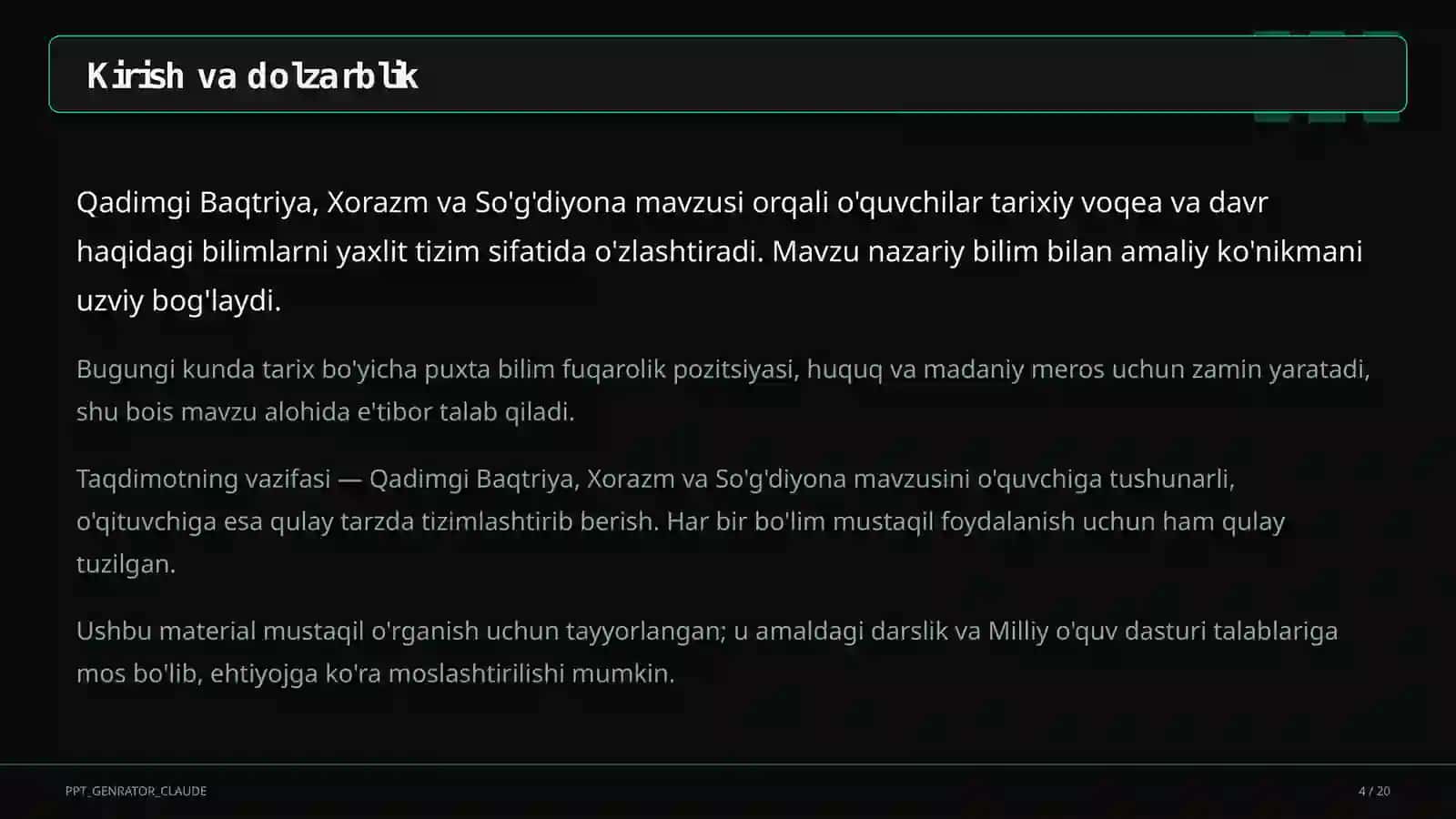Qadimgi Baqtriya, Xorazm va So'g'diyona (6-sinf) 4