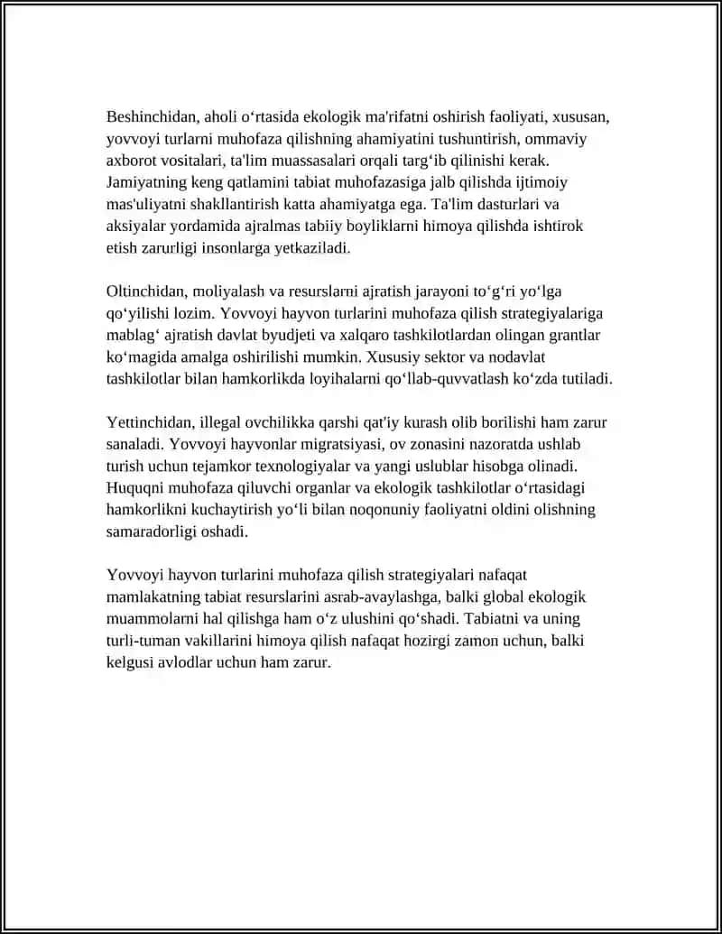 "Yovvoyi hayvon turlarini muhofaza qilish strategiyalari" 4