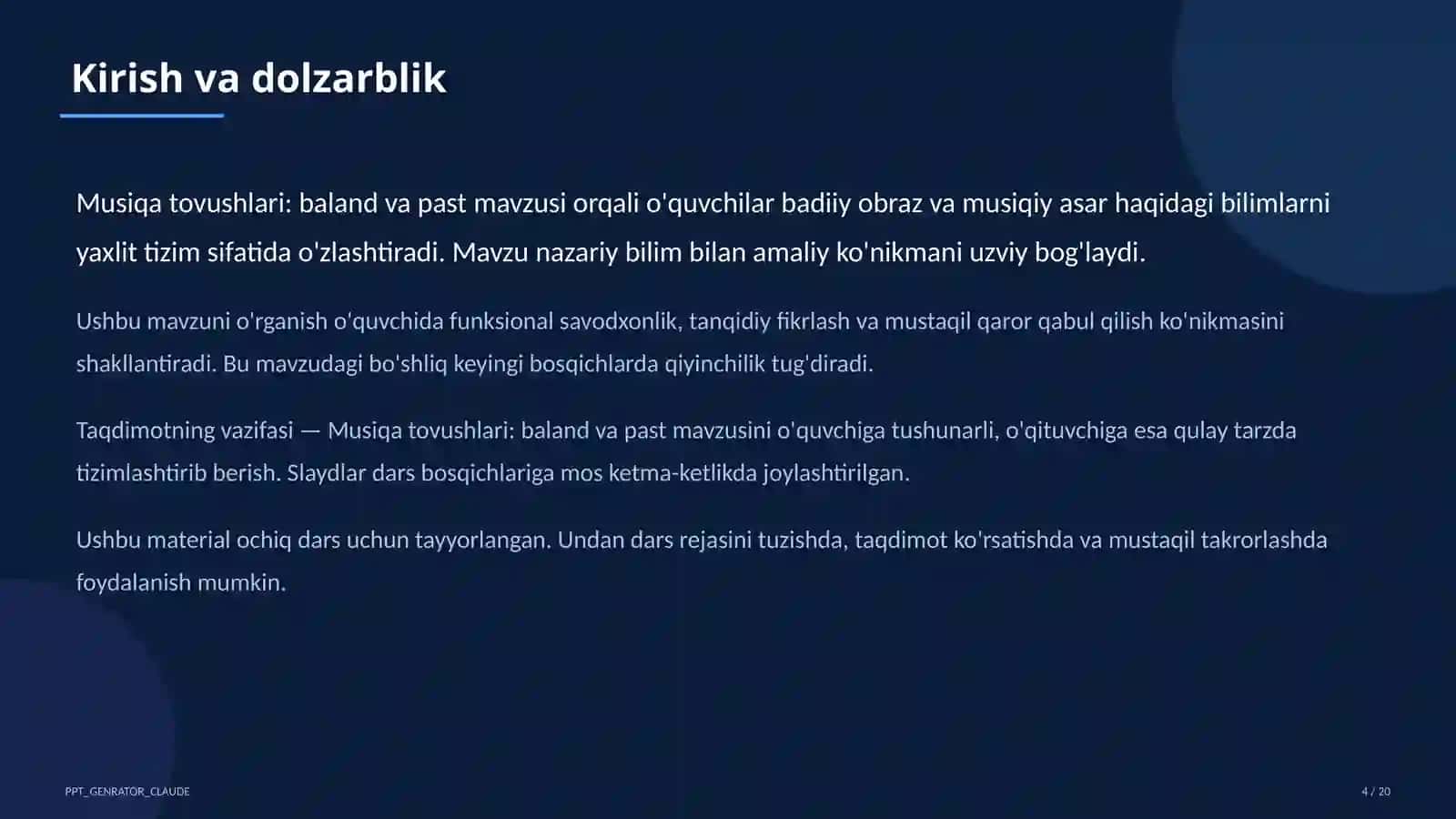 Tasviriy san'at va musiqa (1–7) — ochiq dars 4