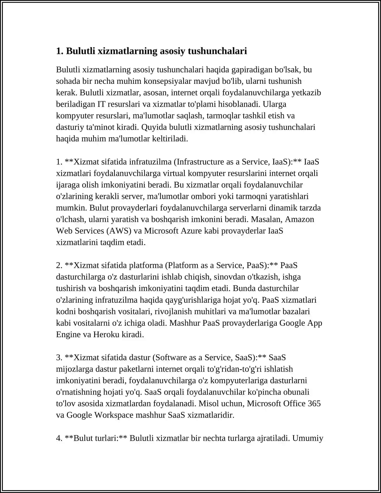 BULUTLI XIZMATLAR VA ULARNING IMKONIYATLARIDAN FOYDALANISHNI OʼRGATADIGAN AMALIY QOʼLLANMA TAYYORLASH 4