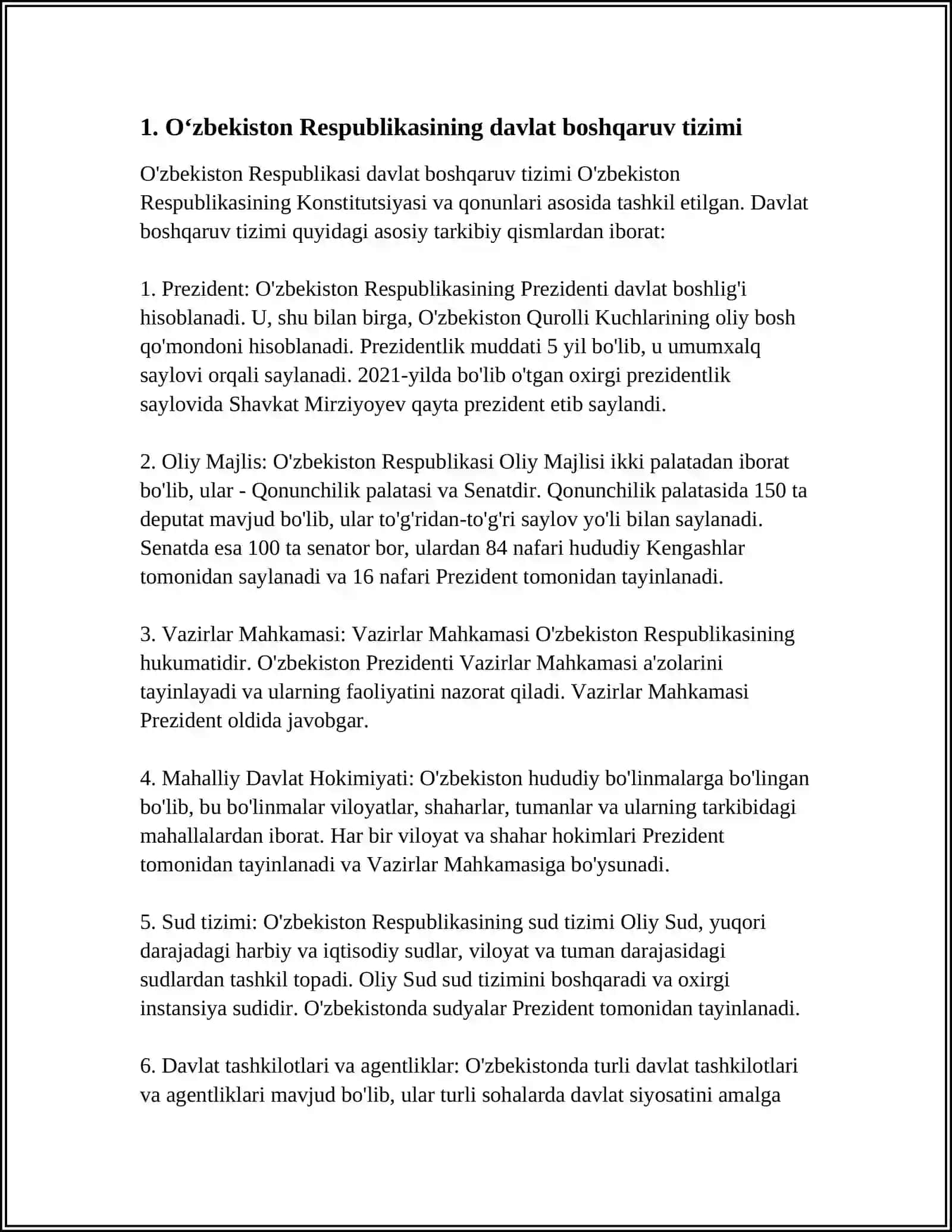 OʻZBEKISTON - RESPUBLIKA BOSHQARUV SHAKLIDAGI DAVLAT 4