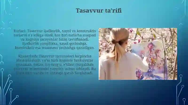Hayol jarayonlari va hayol turlari klaster usulida tariflash 4