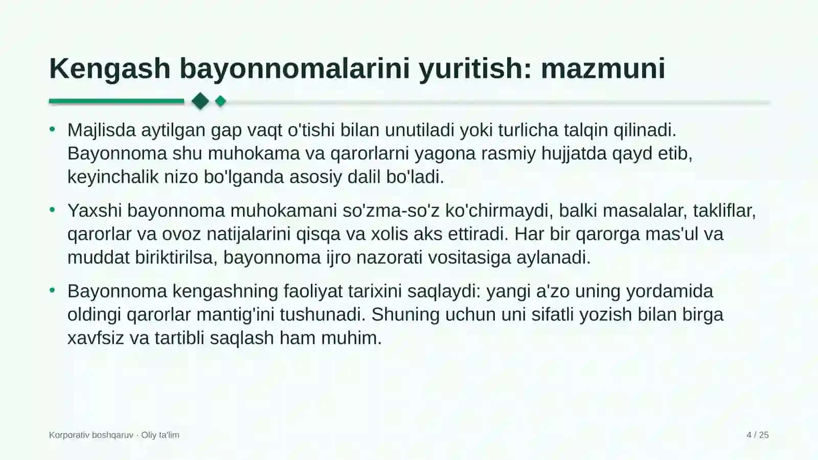 Ekstremal turizmda kengash yig'ilishlari bayonnomalarini yuritish 4