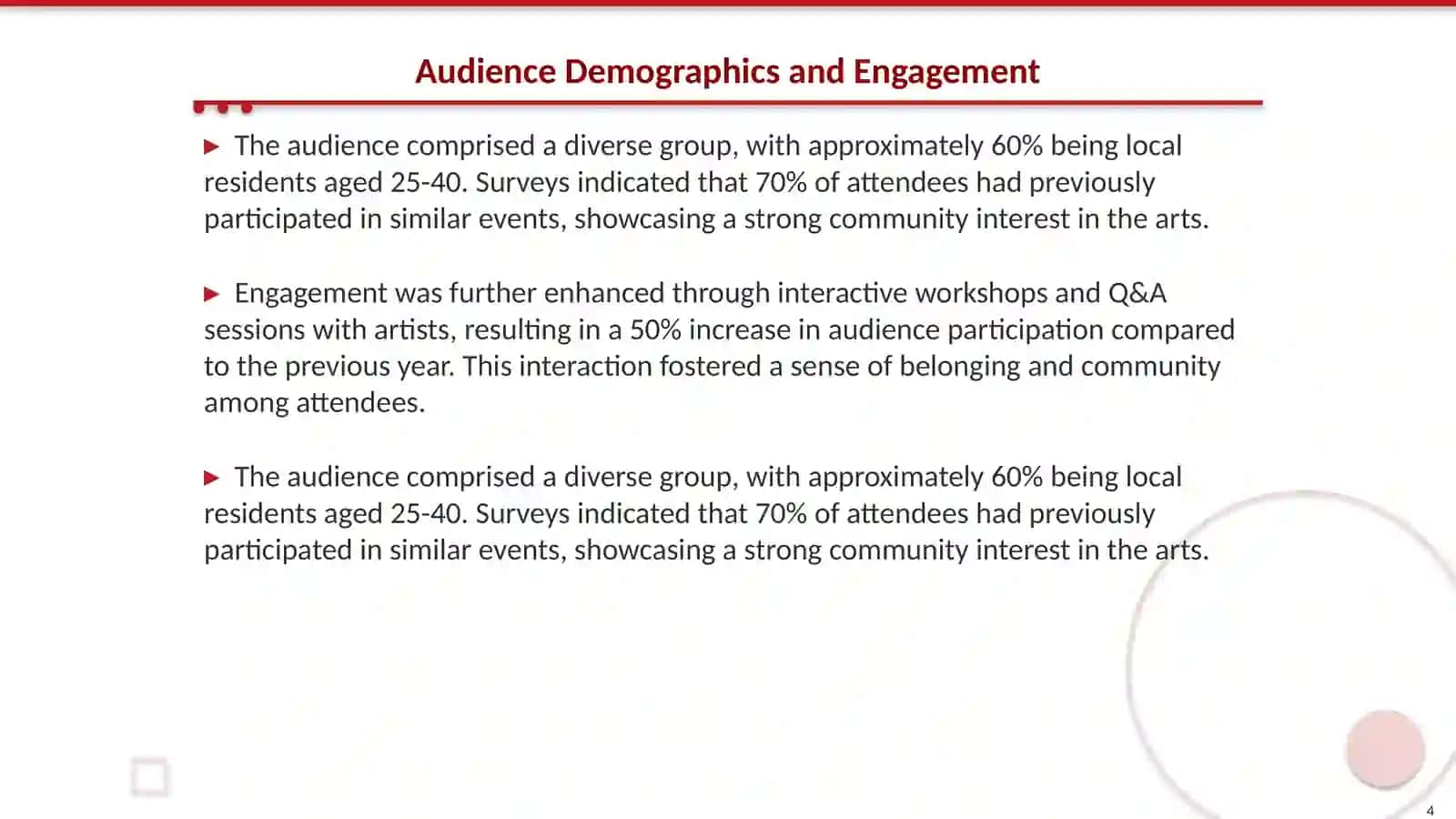 Descriptive Analysis of an Attended Arts or Entertainment Event 4