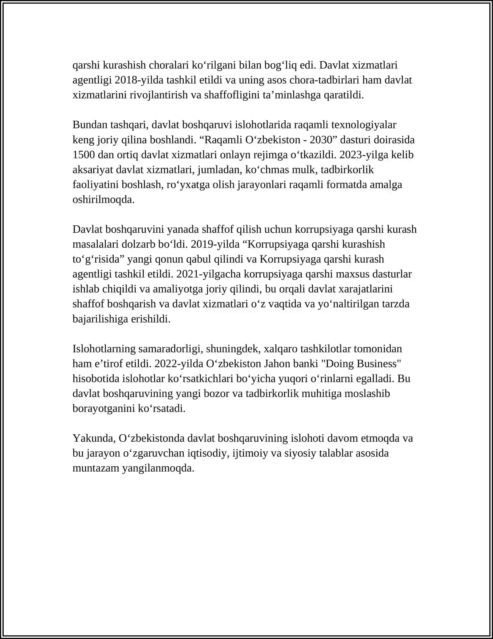 MUSTAQILLIK YILLARIDA BOSHQARUV TIZIMIDA AMALGA OSHIRILGAN ISLOHOTLAR 4