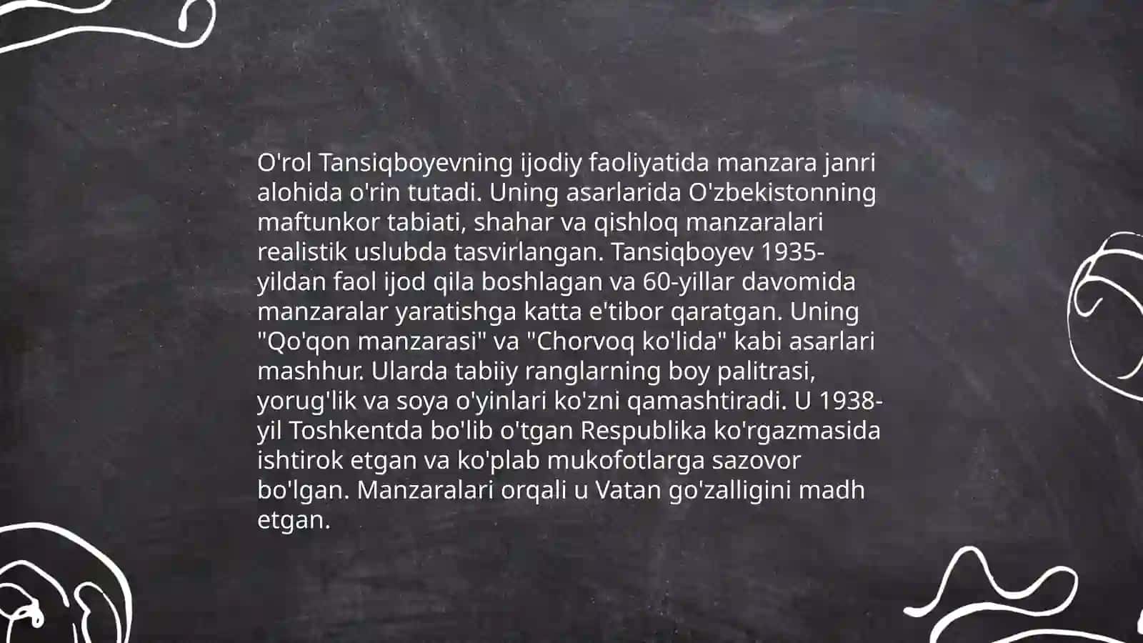 Urushdan keyingi davr manzara janri (O'rol Tansiqboyev, N. Qoraxon, R. Benkov ijodlari misolida) 4