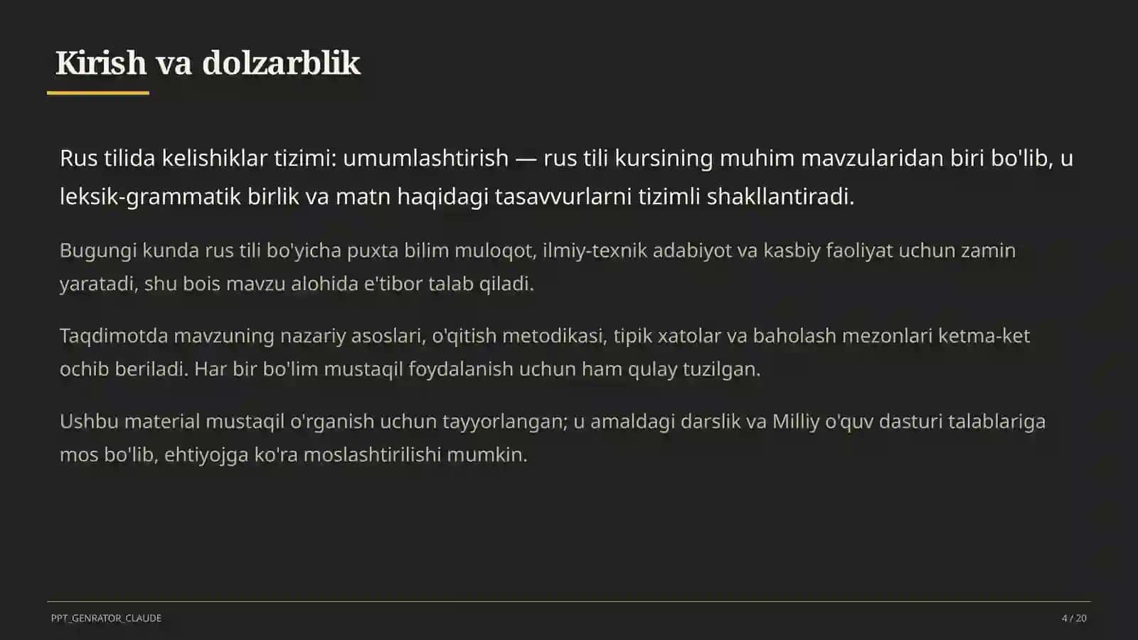 Rus tilida kelishiklar tizimi: umumlashtirish (6-sinf) 4