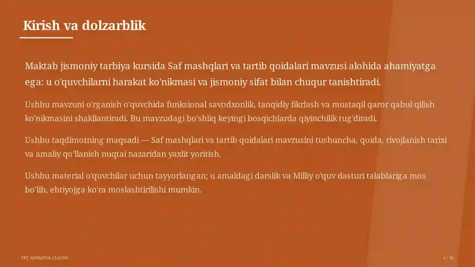 Saf mashqlari va tartib qoidalari (1-sinf) 4
