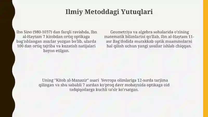 Ibnul Haysamning ilmiy faoliyati 4