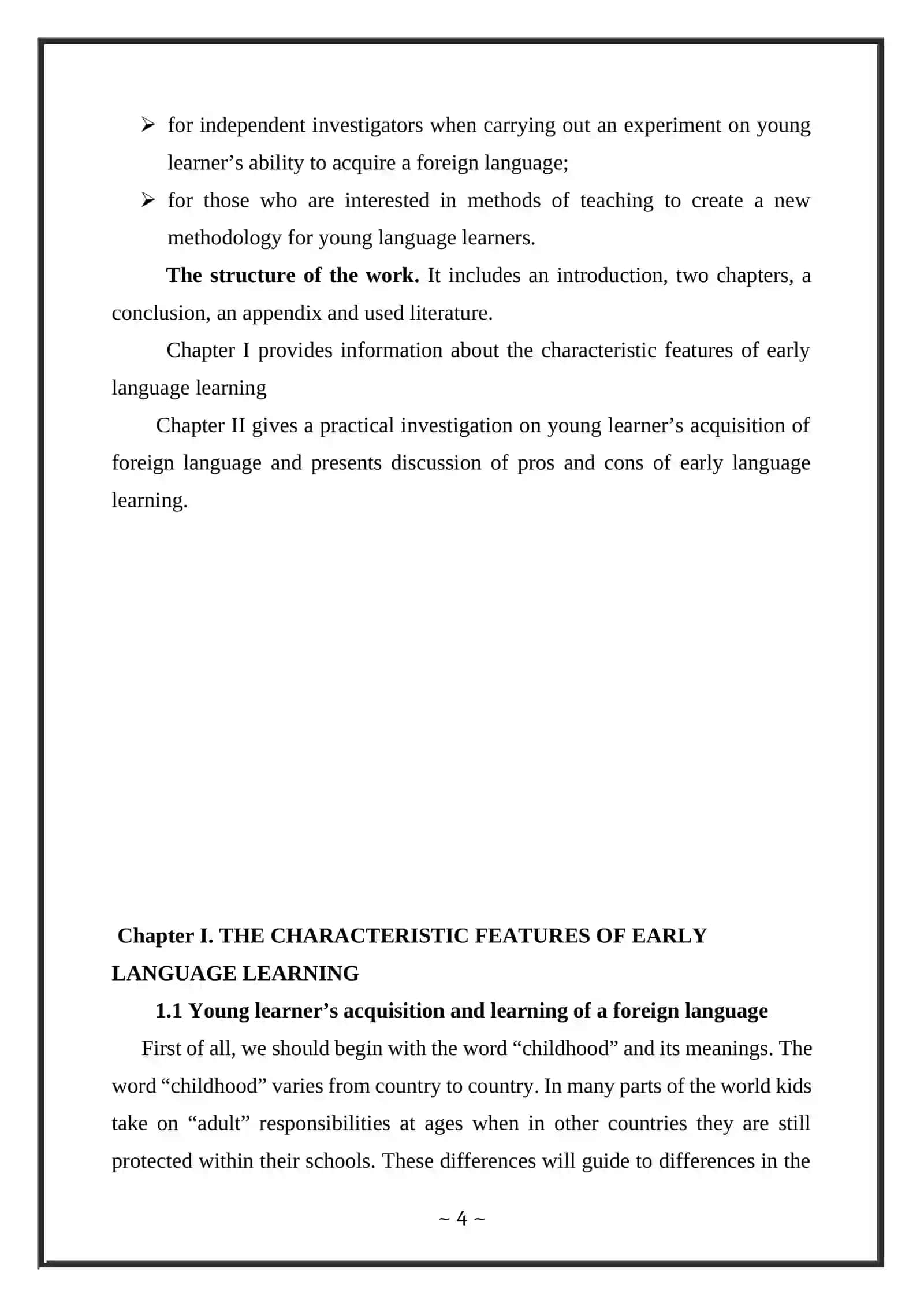 “Advantages and disadvantages of early language learning” theme COURSE WORK 4