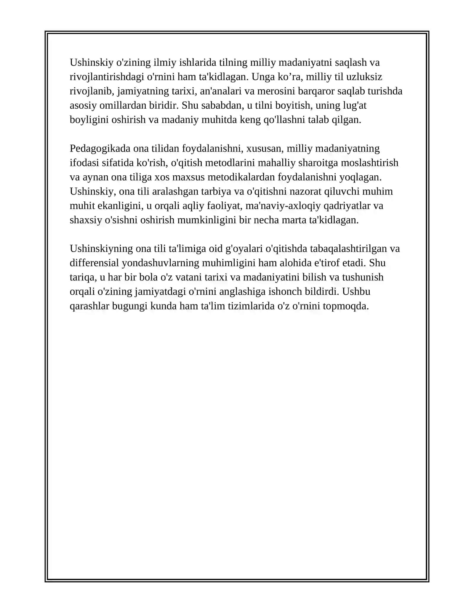 K.D.USHINSKIYNING PEDOGOGIK GʻOYALARI. L.N.TOLSTOYNING PEDOGOGIK QARASHLARI 4
