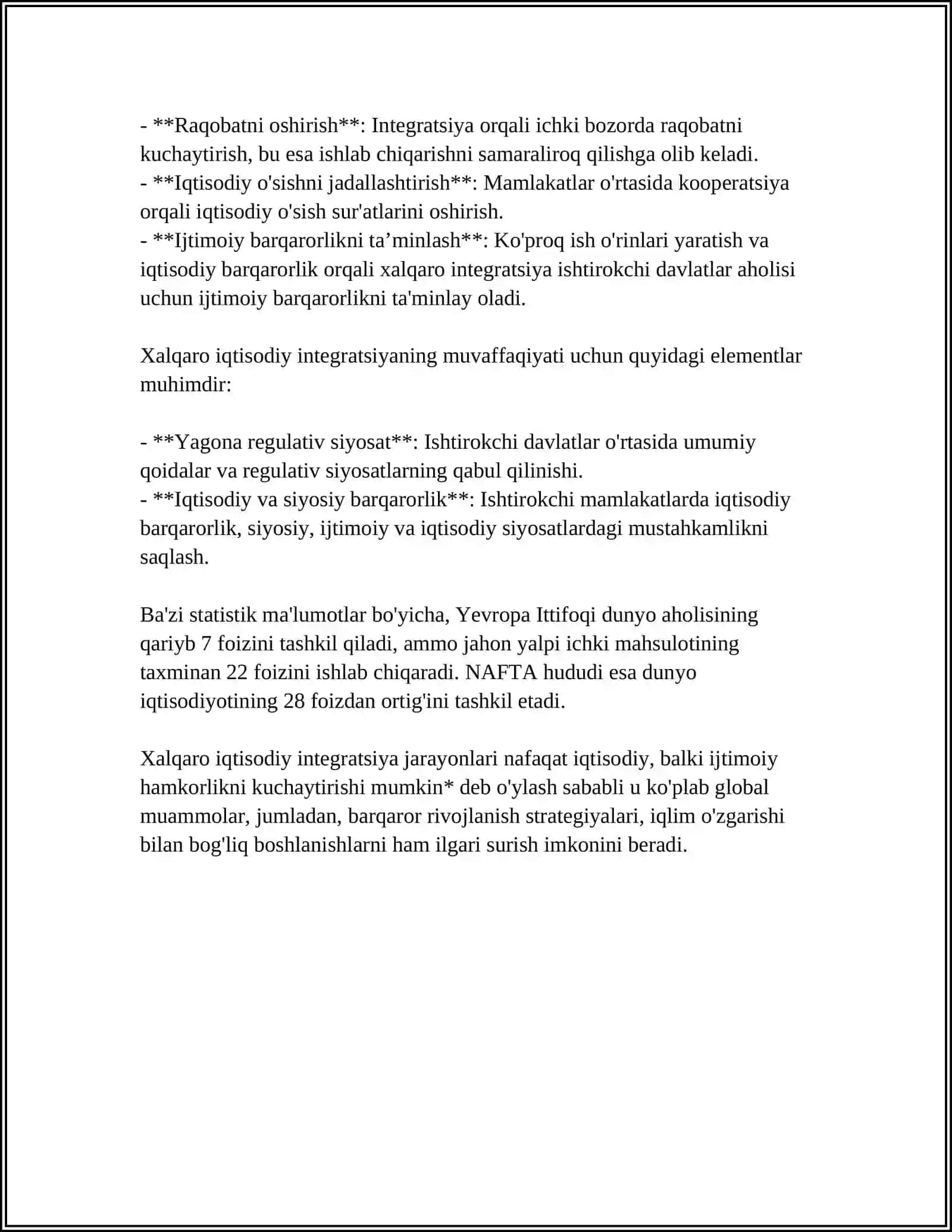 Xalqaro iqtisodiy integratsiyaning mazmuni va mohiyati 4