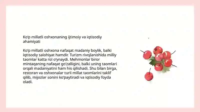 Ko’p millatli oshxona:milliytaomlar integratsiyasi va xususiyati 4