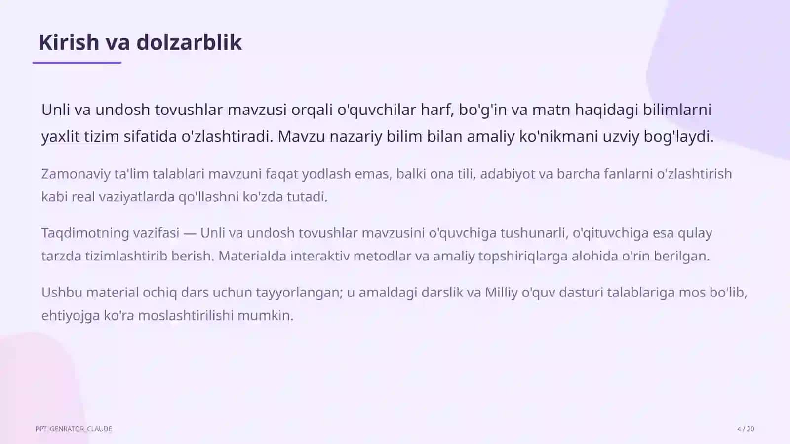 Unli va undosh tovushlar (1-sinf) 4