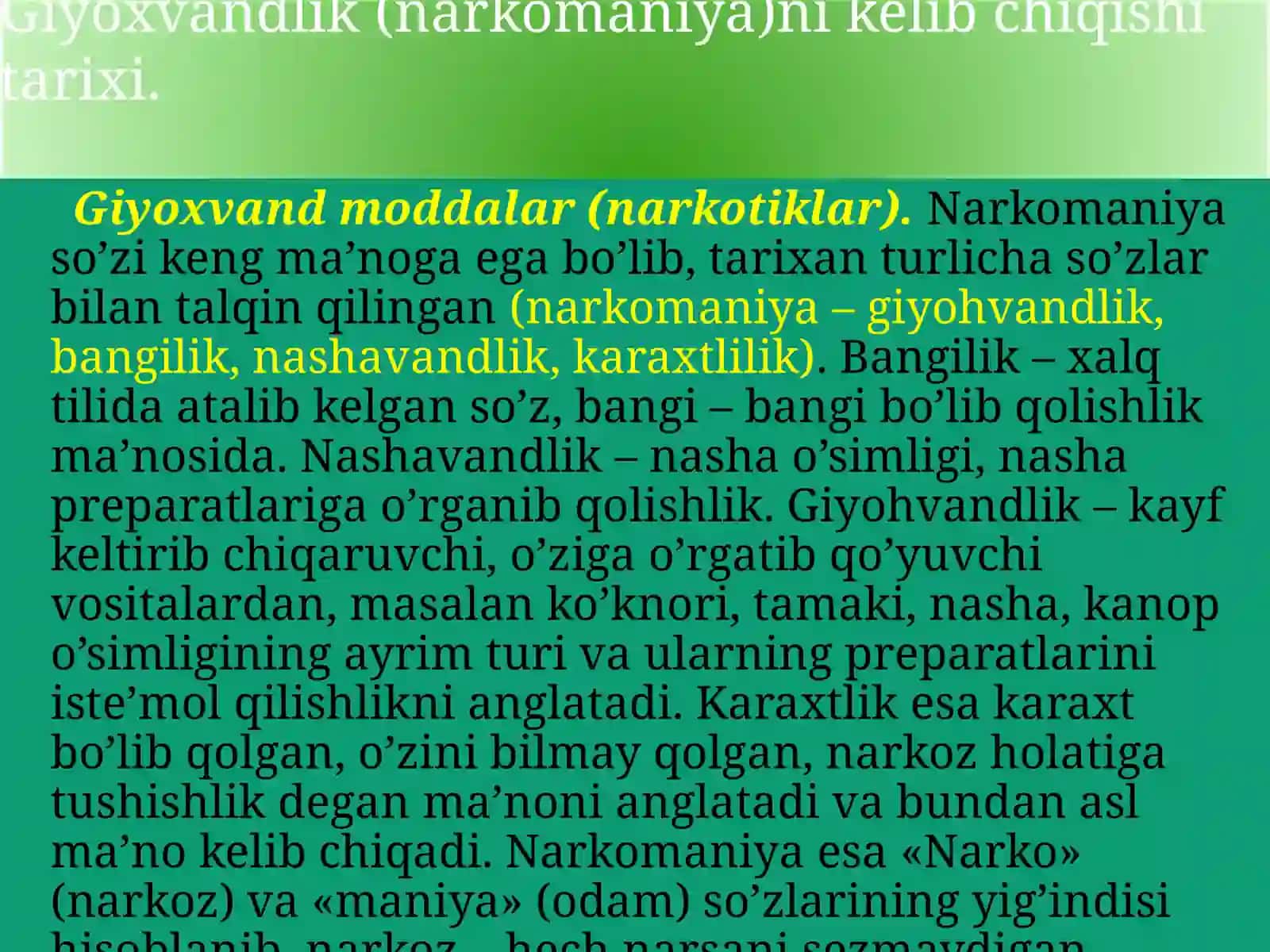 Giyohvandlik(narkomaniya)ni kelib chiqishi tarixi 4