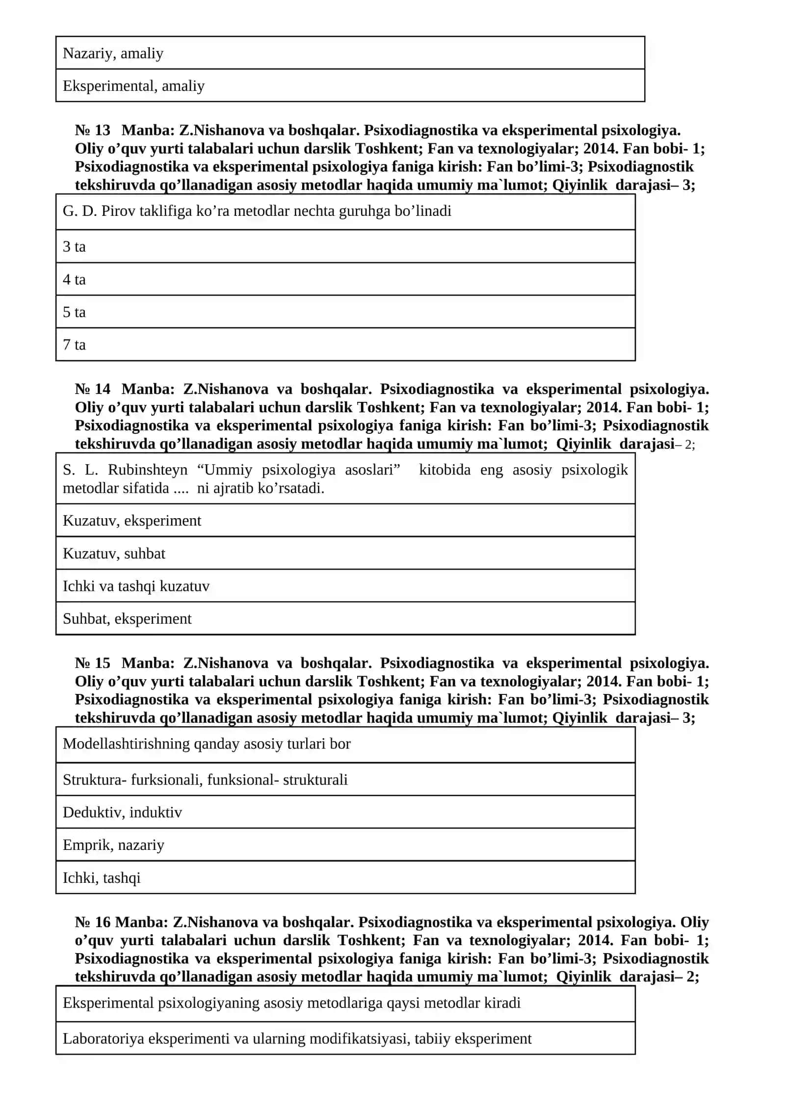 EKSPЕRIMENTAL PSIXOLOGIYA VA PRAKTIKUM FANIDAN TEST SAVOLLARI 4
