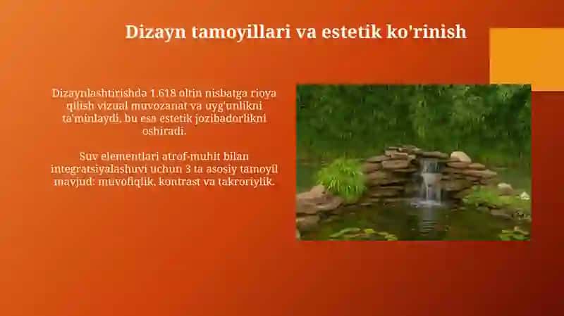 Manzaraliy favvoralar sharsharalar va suv havzalarini loyihalash 4