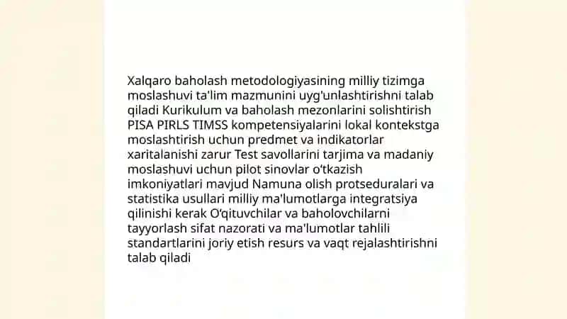 Xalqaro va milliy baholash mohiyati va mezonlari PISA, PIRLS, TIMSS xalqaro tadqiqotlarining mamlakatimizdagi ahamiyati 4
