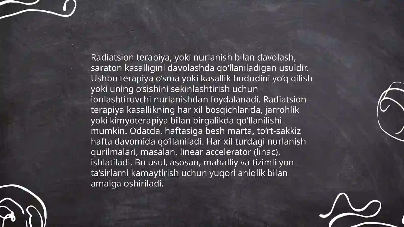 O'tkir davolash amaliy tibbiyotda ionlashtiruvchi nurlanishdan foydalanish 4