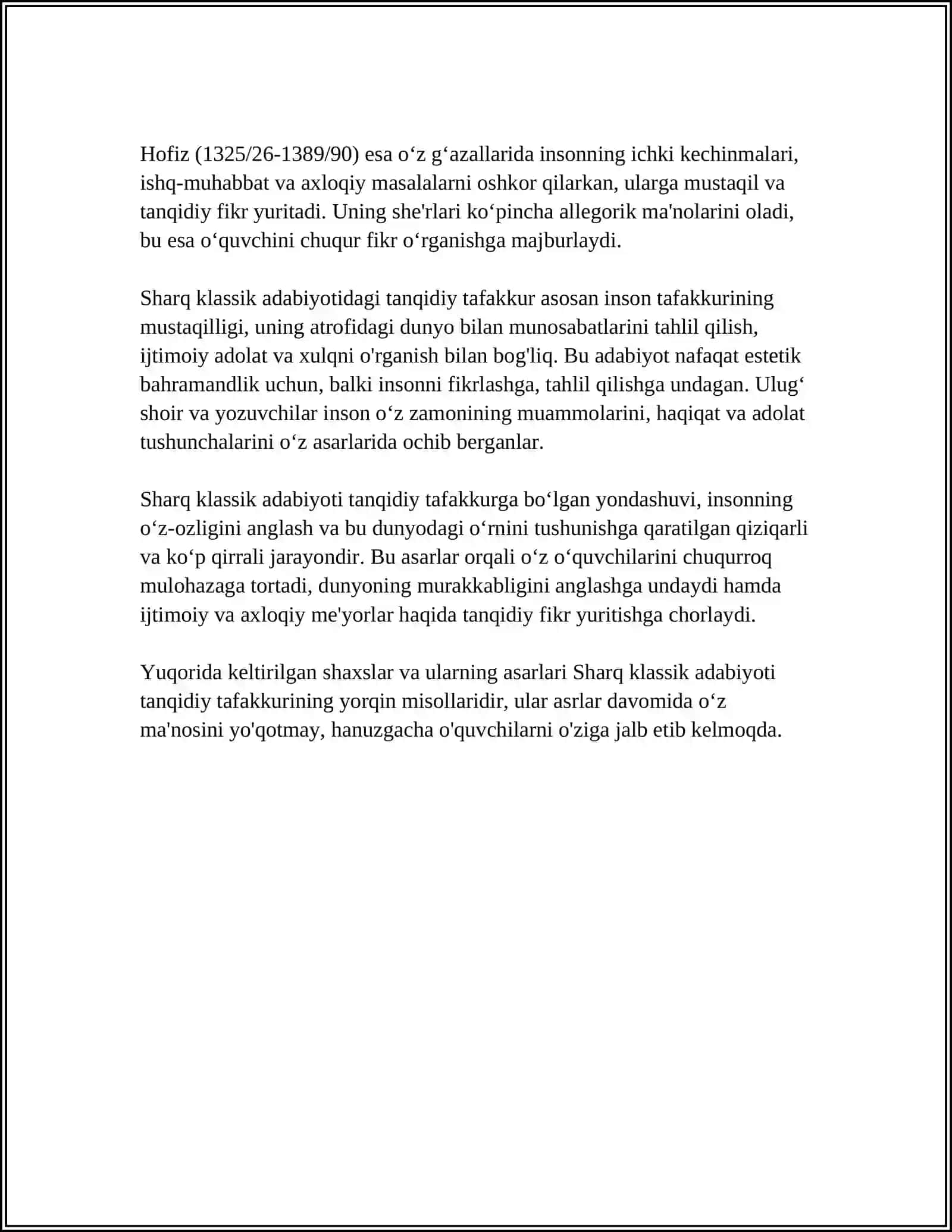 SHARQ KLASSIK ADABIYOTIDA ADABIY-TANQIDIY FIKRLAR TARAQQIYOTI 4